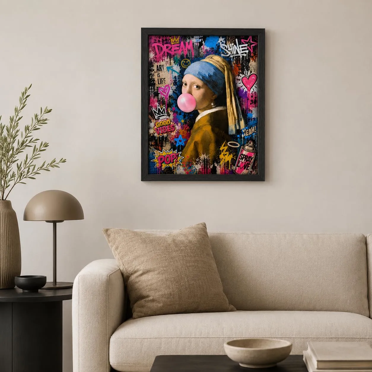 Vermeer Girl with Pearl Earring Canvas Wall Art Framed Graffiti 8x10 Inch