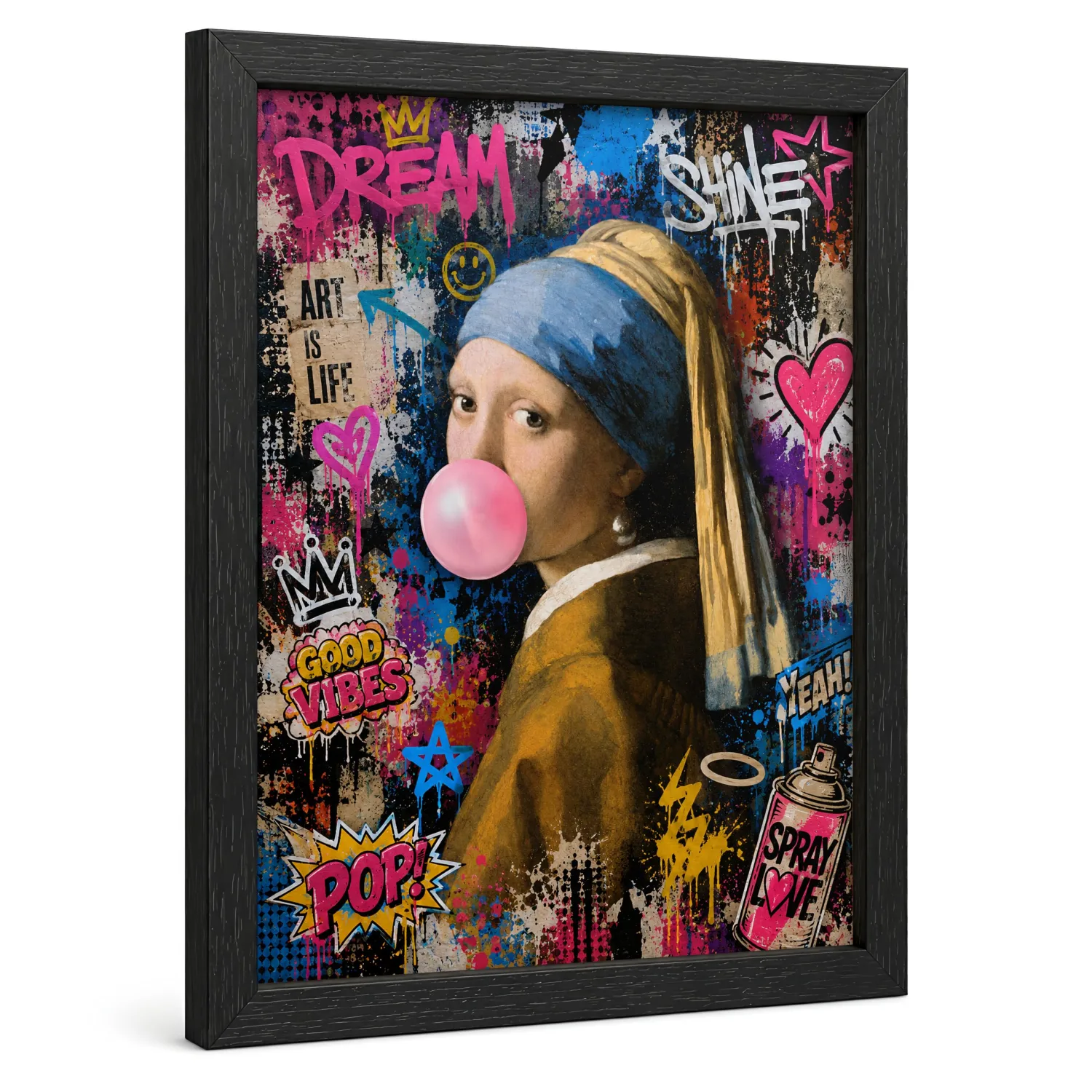 Vermeer Girl with Pearl Earring Canvas Wall Art Framed Graffiti 8x10 Inch
