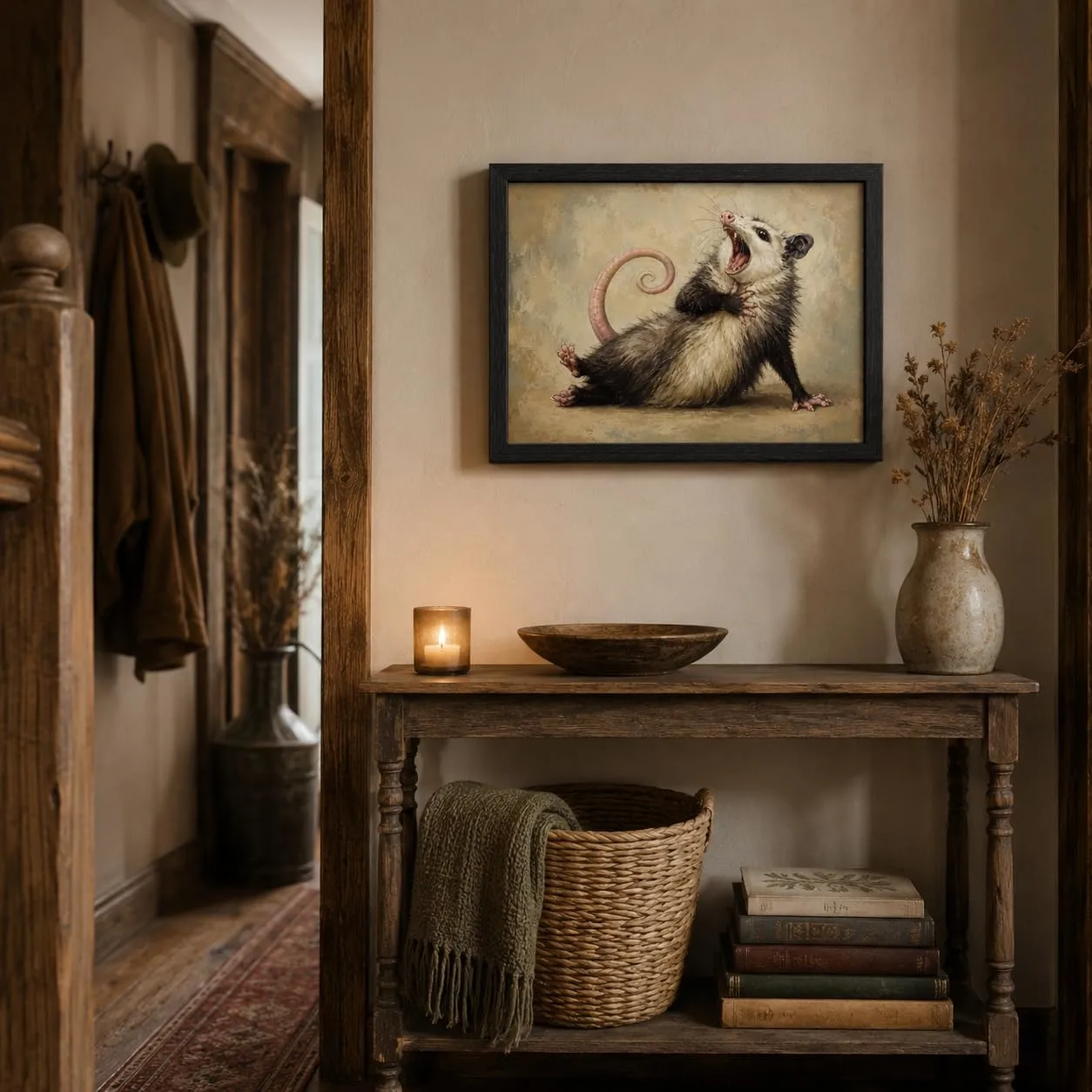 Framed Funny Opossum Canvas Wall Art Vintage Animal Print Decor 8x10 Inches