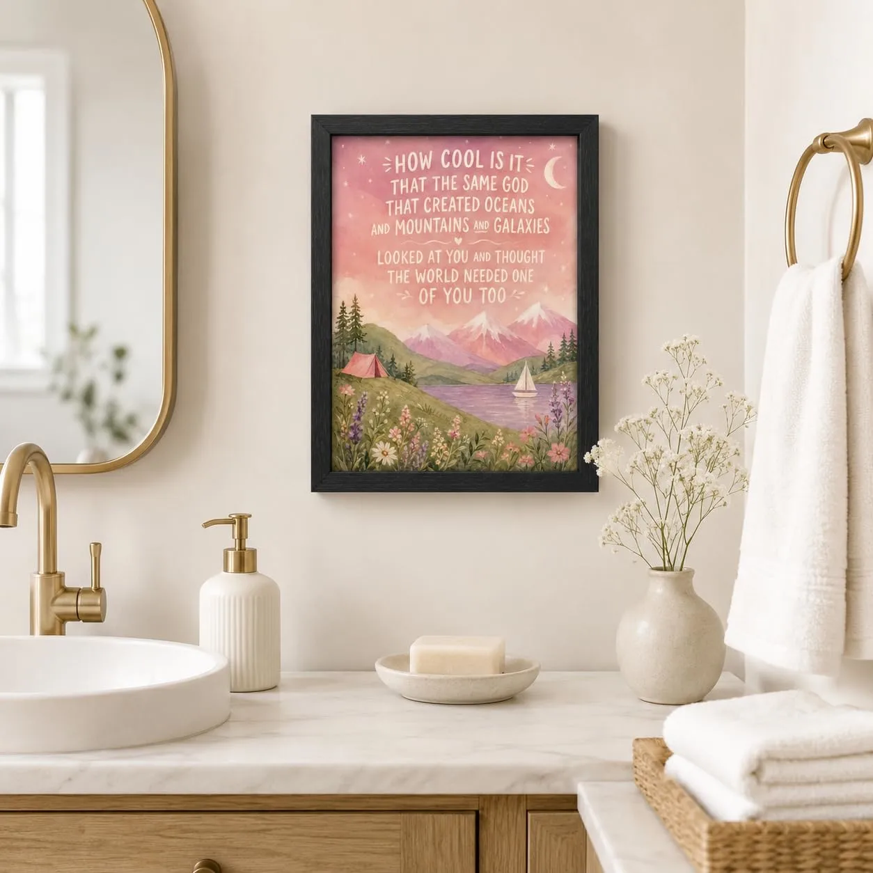 Framed Christian Quote Canvas Wall Art Pink Inspirational Decor 8x10 Inches