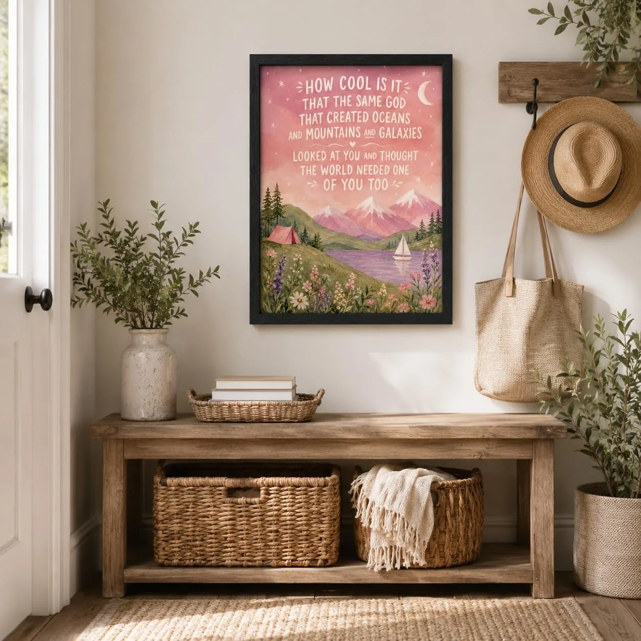 Framed Christian Quote Canvas Wall Art Pink Inspirational Decor 8x10 Inches