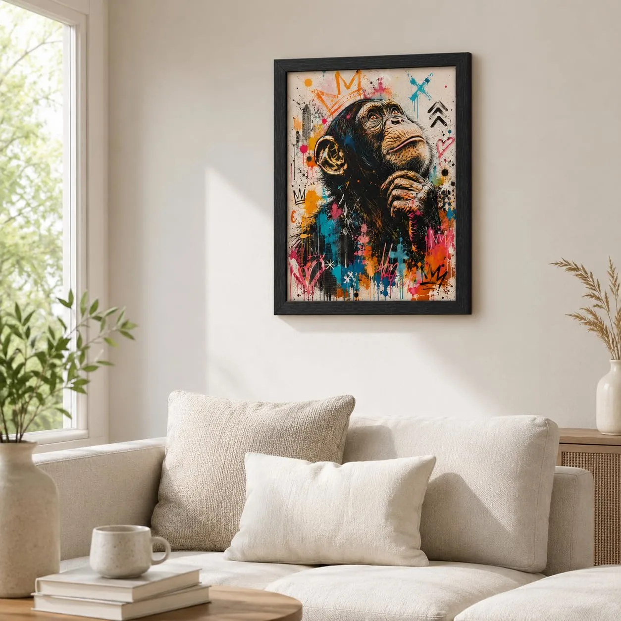 Graffiti Monkey Canvas Wall Art Framed Urban Pop Decor for Home 8x10 Inch