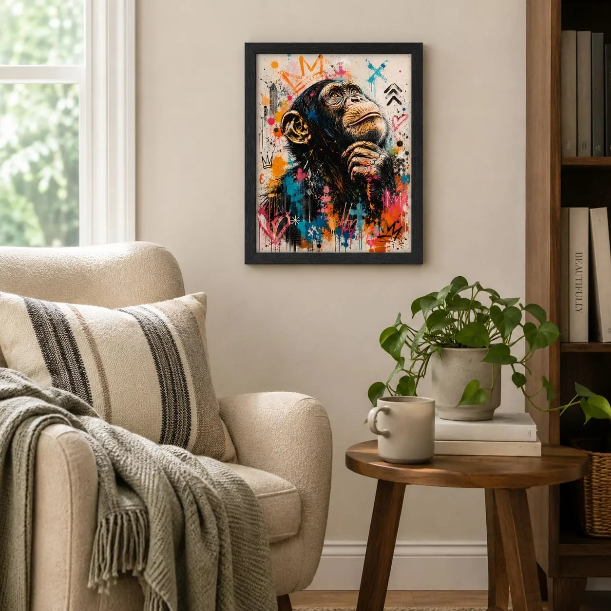 Graffiti Monkey Canvas Wall Art Framed Urban Pop Decor for Home 8x10 Inch