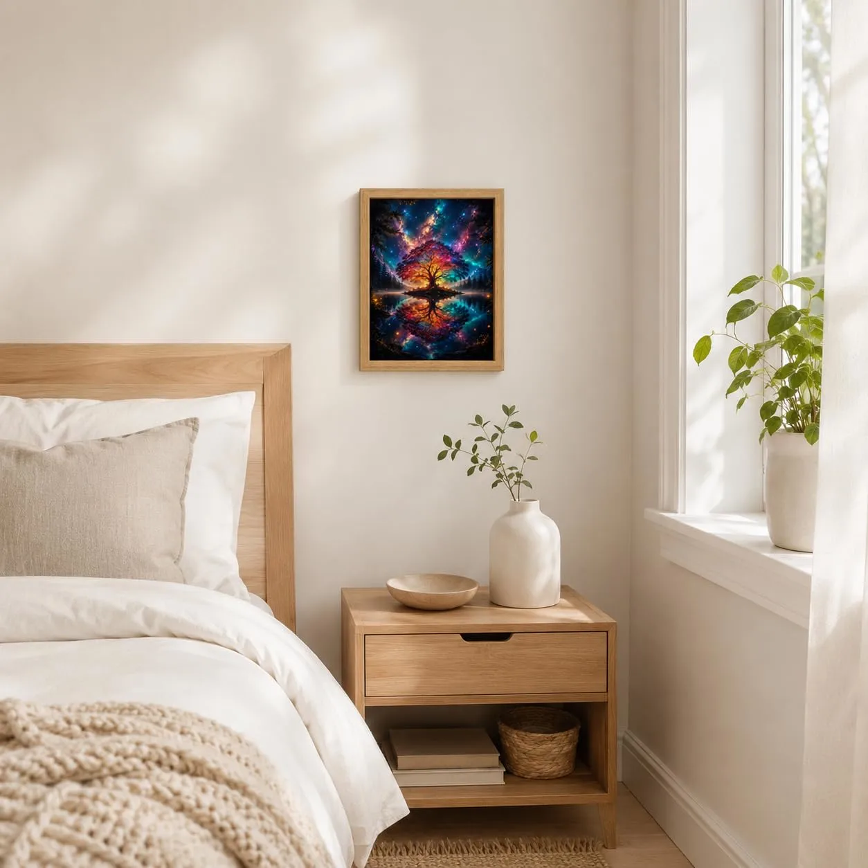 Galaxy Tree Canvas Wall Art Framed Colorful Tree Decor for Home 12x16 Inch
