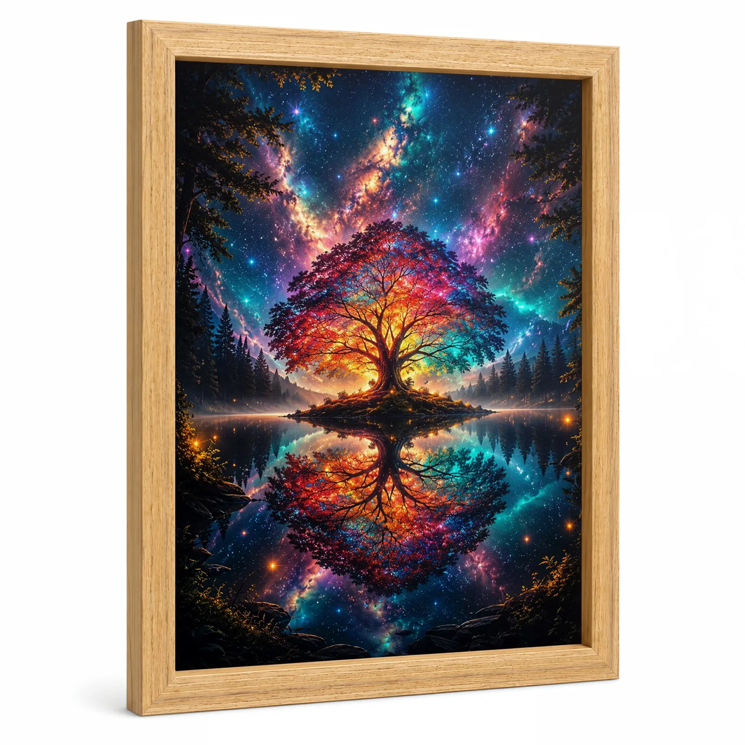 Galaxy Tree Canvas Wall Art Framed Colorful Tree Decor for Home 12x16 Inch