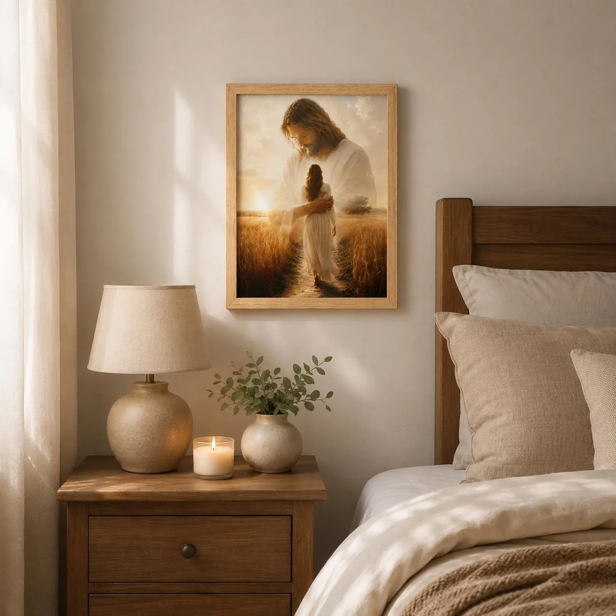 Framed Jesus Walking with Woman Canvas Wall Art Christian Decor 8x10 Inches