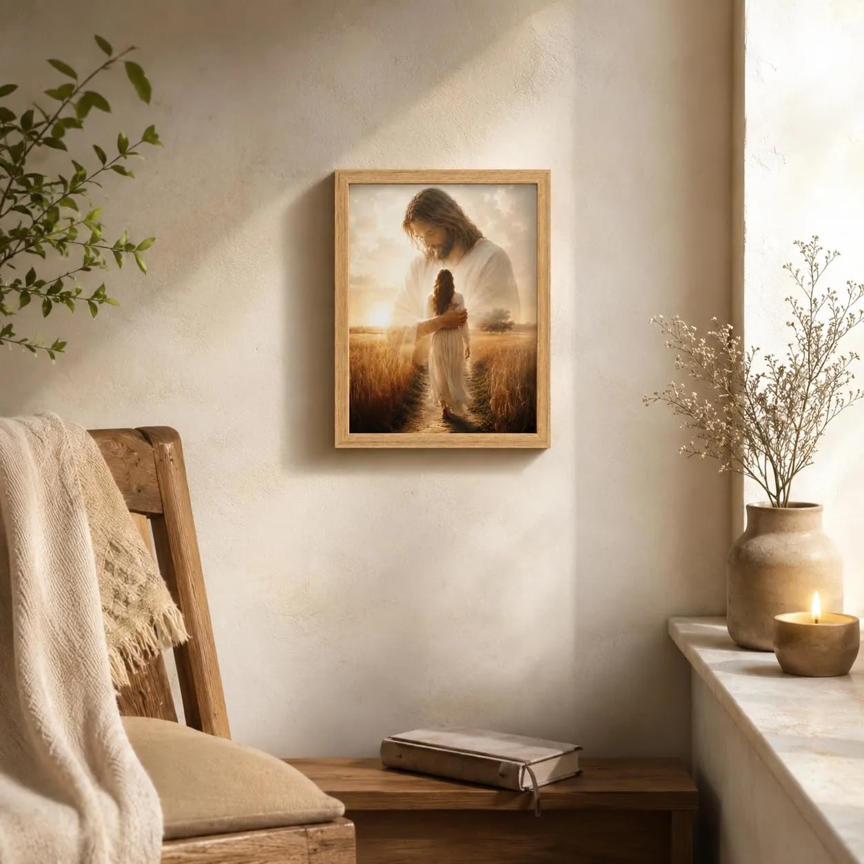 Framed Jesus Walking with Woman Canvas Wall Art Christian Decor 8x10 Inches