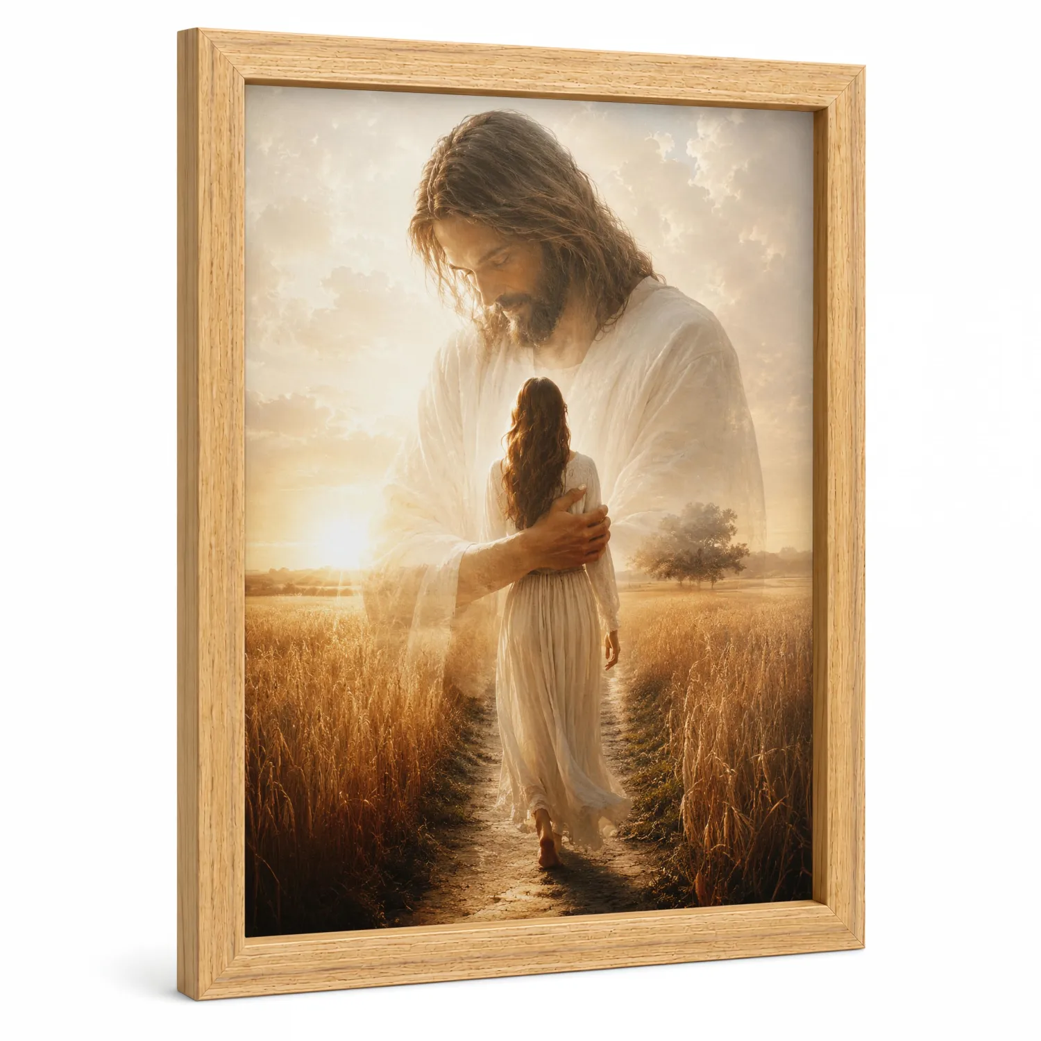 Framed Jesus Walking with Woman Canvas Wall Art Christian Decor 8x10 Inches