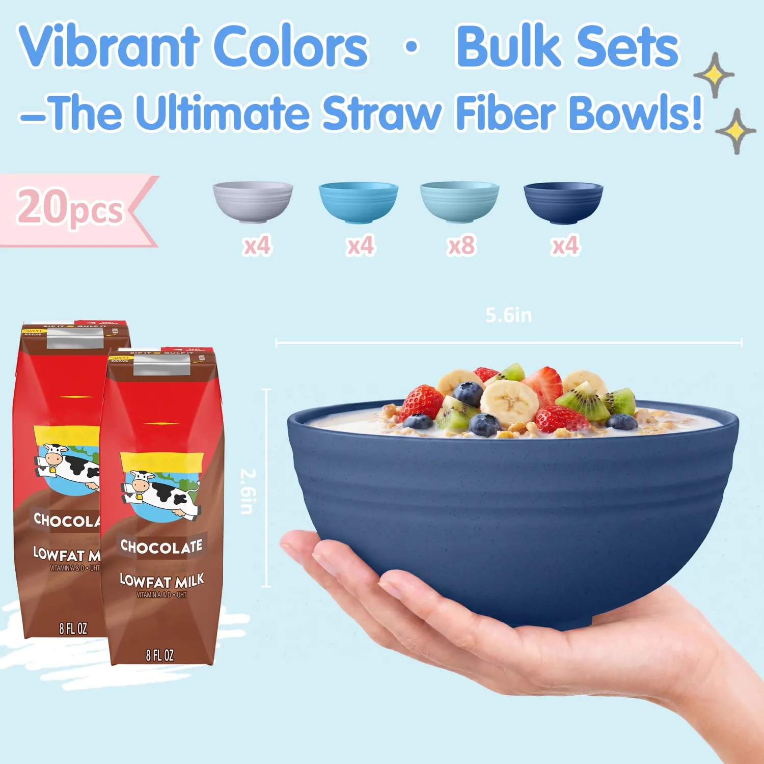 Quatish 20 PCS Cereal Bowls, Plastic Bowls, Small Snack Soup Kitchen Bowl