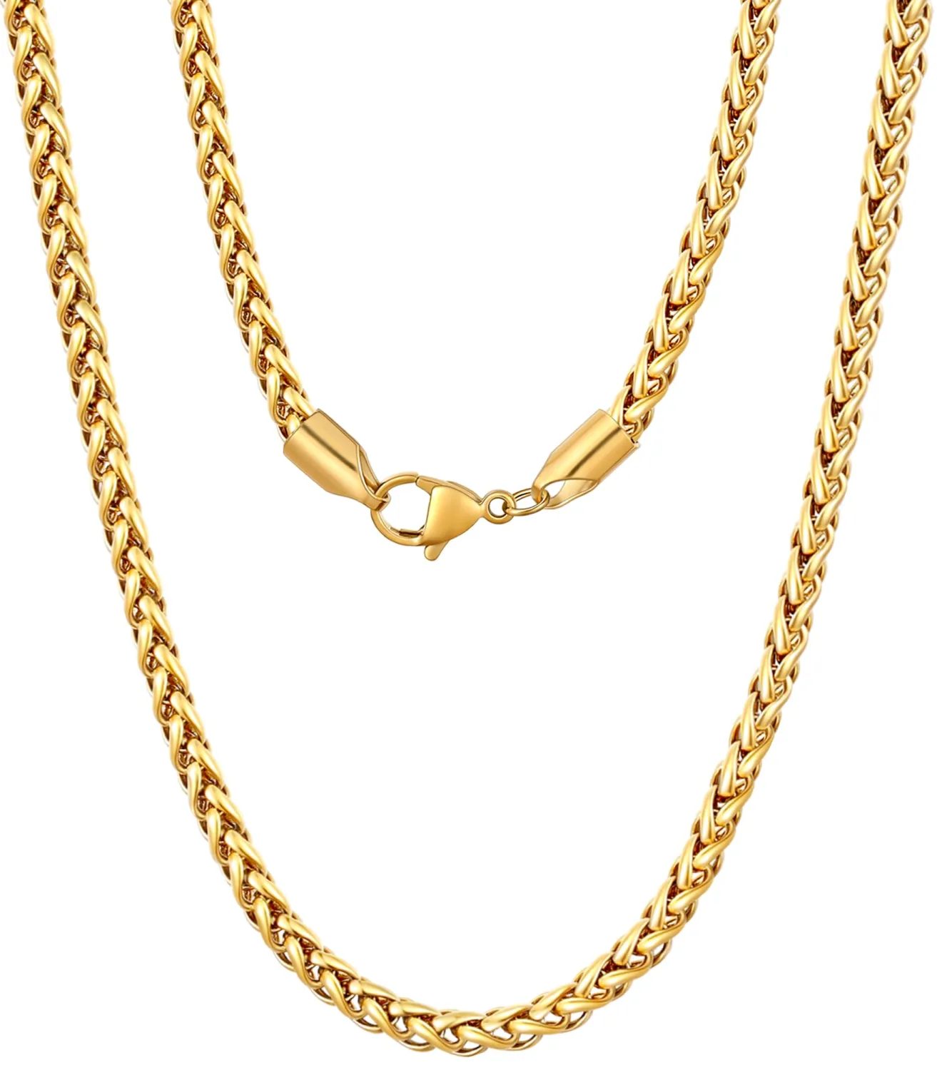 Fiusem Wheat Chains for Men Women, Stainless Steel Necklace