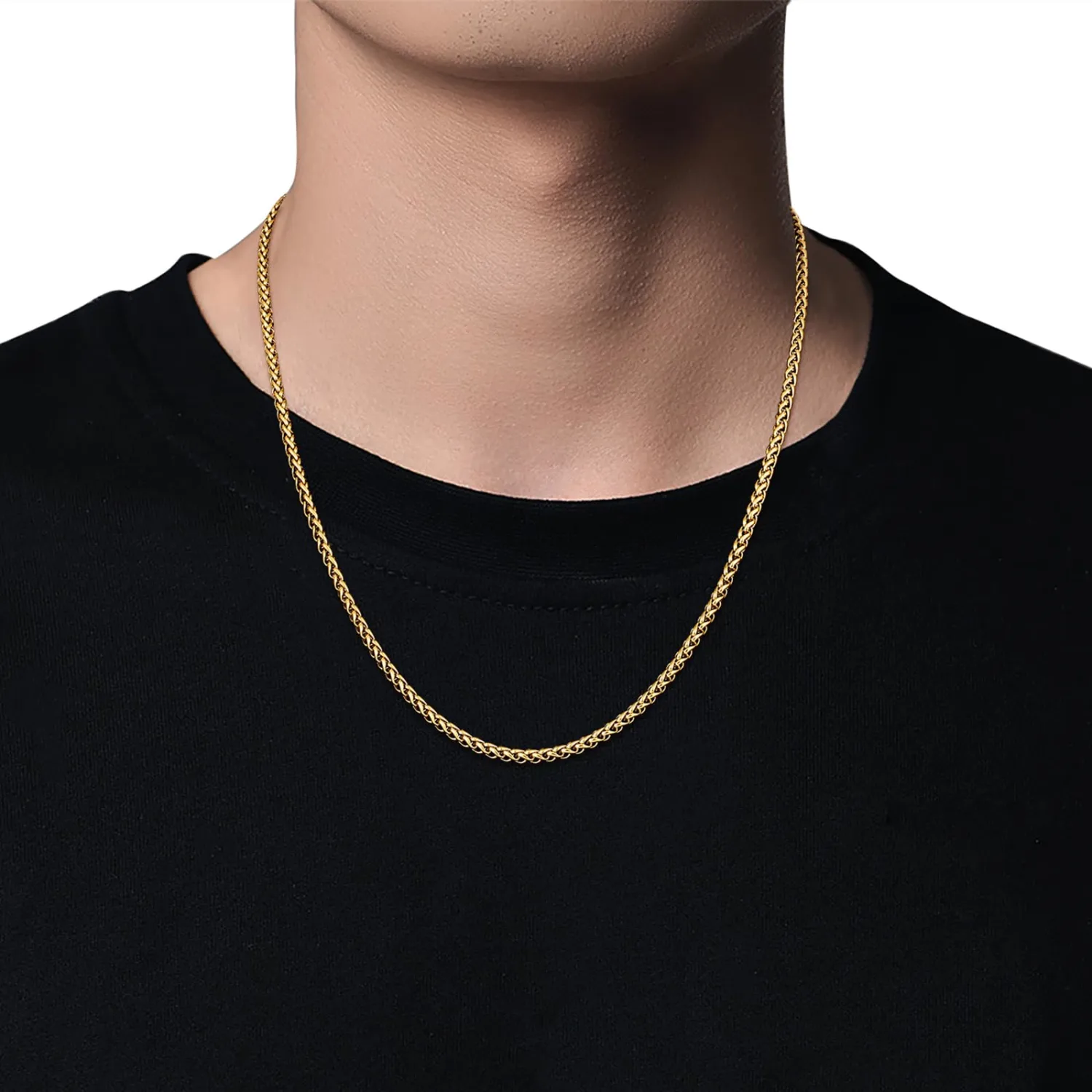 Fiusem Wheat Chains for Men Women, Stainless Steel Necklace
