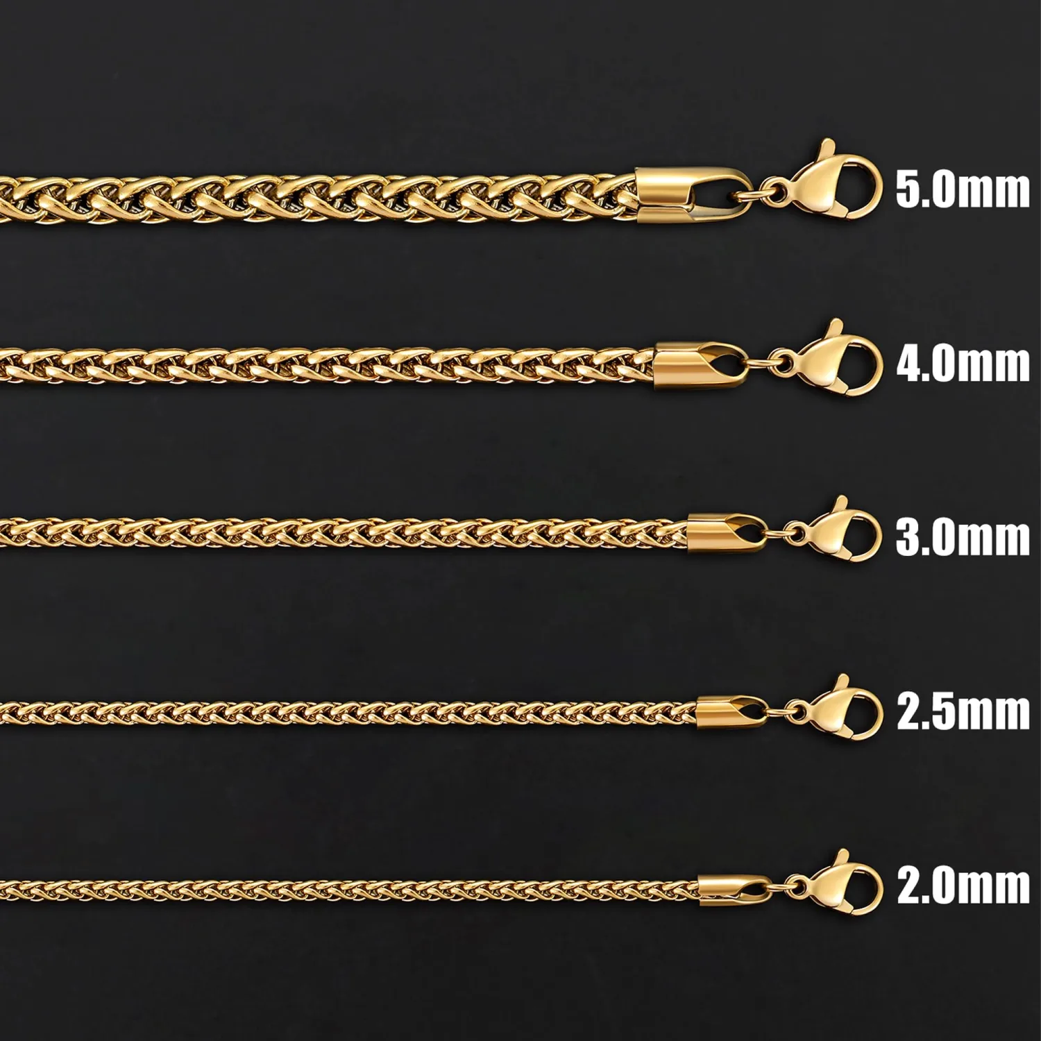 Fiusem Wheat Chains for Men Women, Stainless Steel Necklace