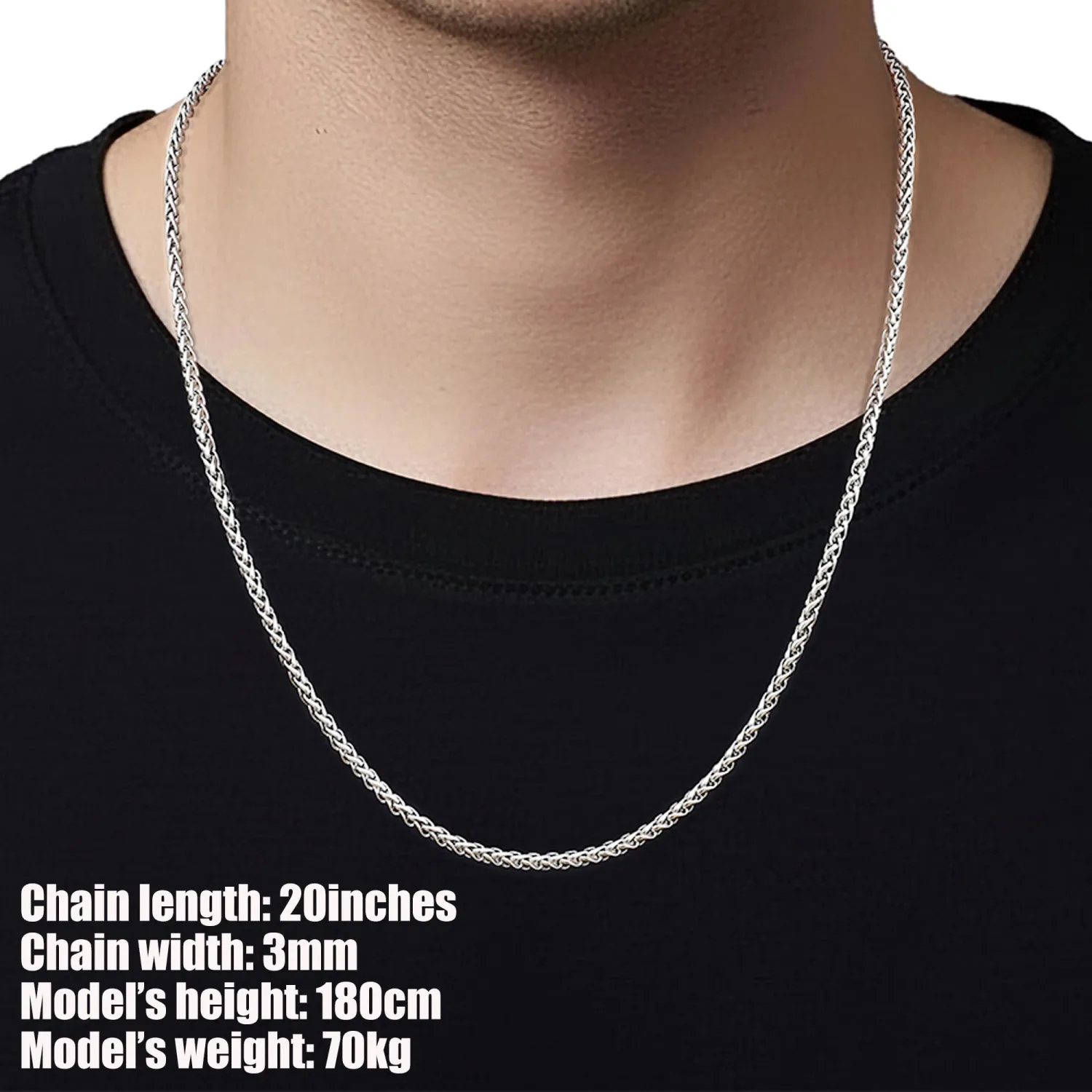 Fiusem Wheat Chains for Men Women, Stainless Steel Necklace