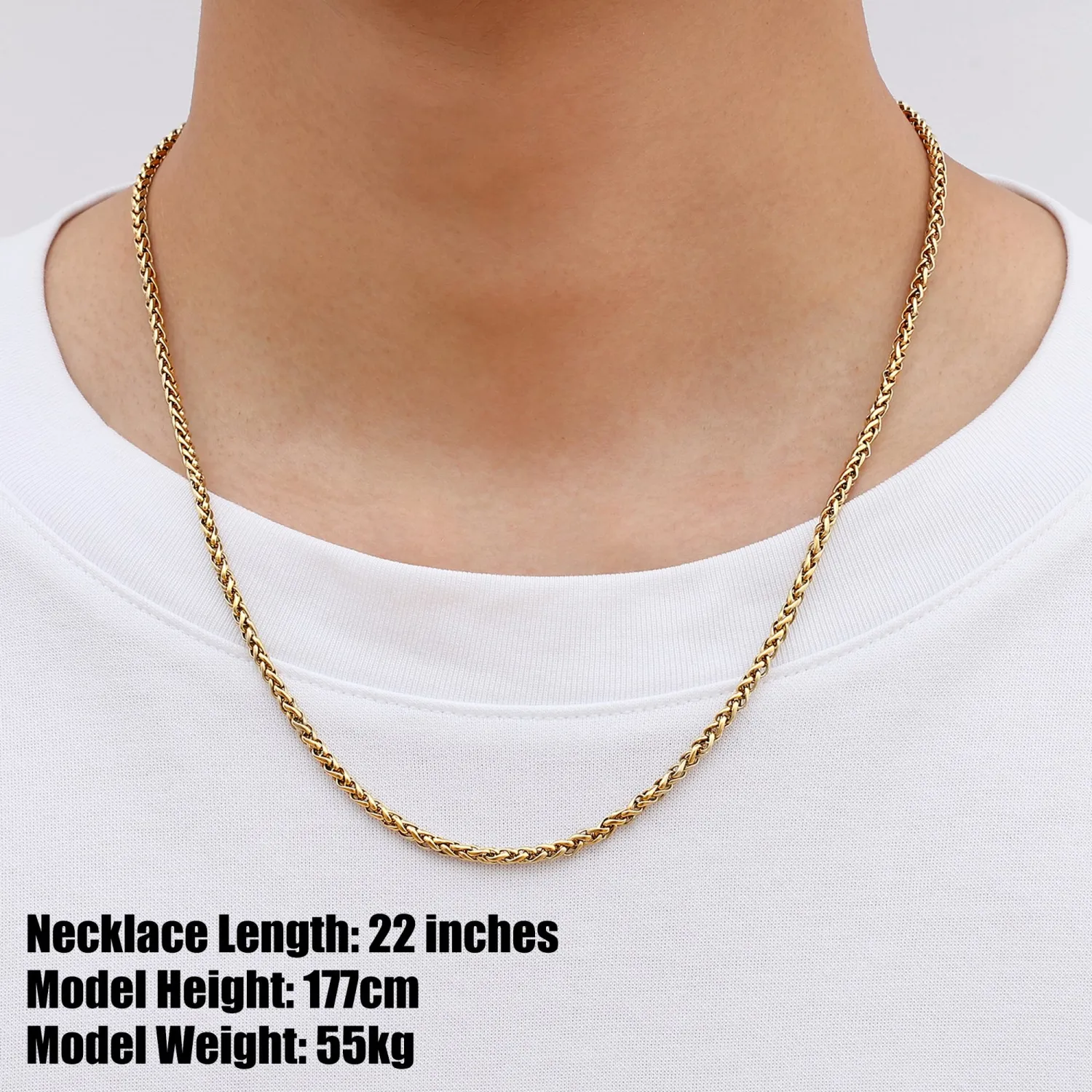 Fiusem Wheat Chains for Men Women, Stainless Steel Necklace