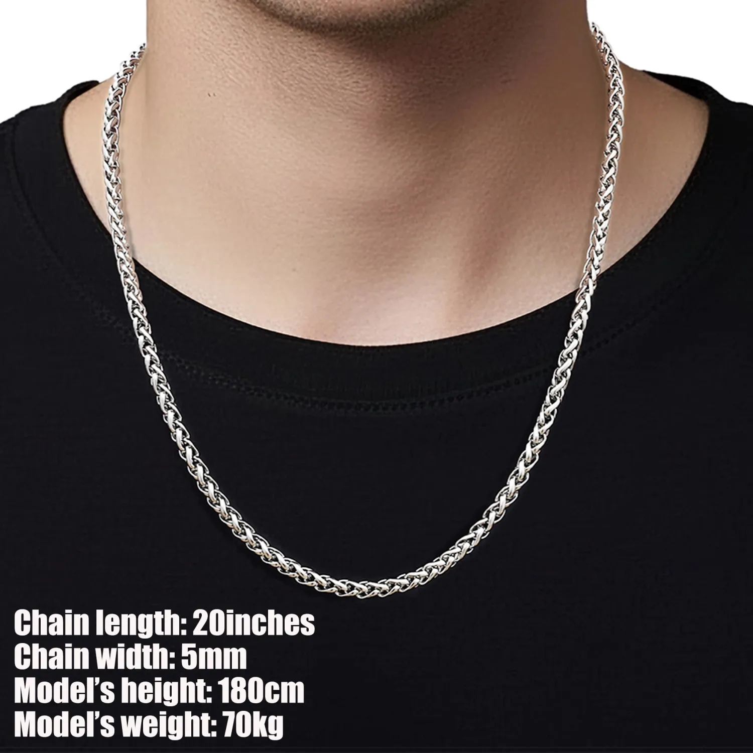 Fiusem Wheat Chains for Men Women, Stainless Steel Necklace