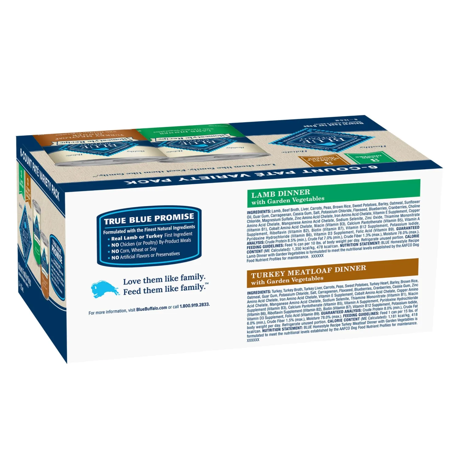 Blue Buffalo Homestyle Recipe Adult Wet Dog Food,Made with Natural Ingredients,Turkey and Lamb Dinner Variety Pack,12.5-oz Cans (,3 of Each),(Pack of 12)