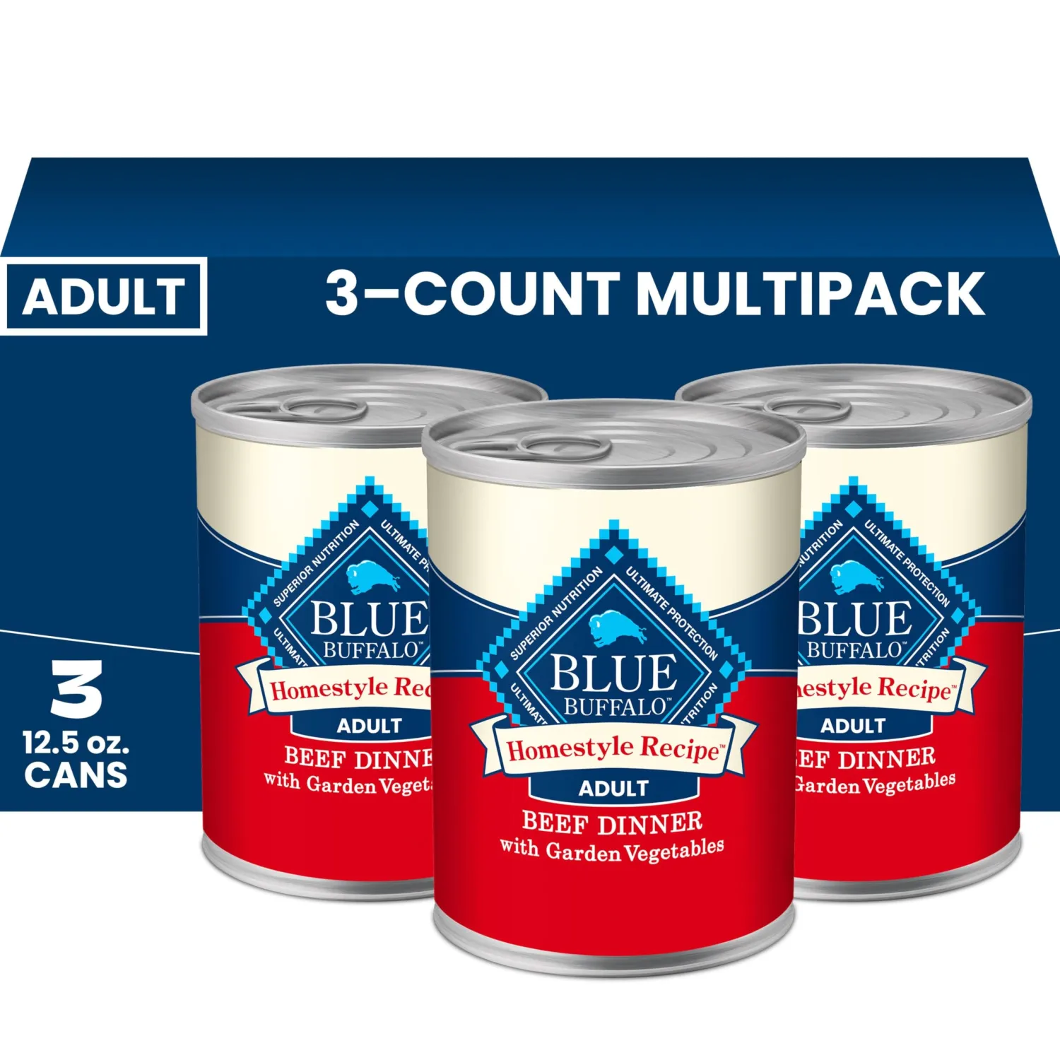 Blue Buffalo Homestyle Recipe Beef Adult Wet Dog Food, 12.5 oz, 3 ct