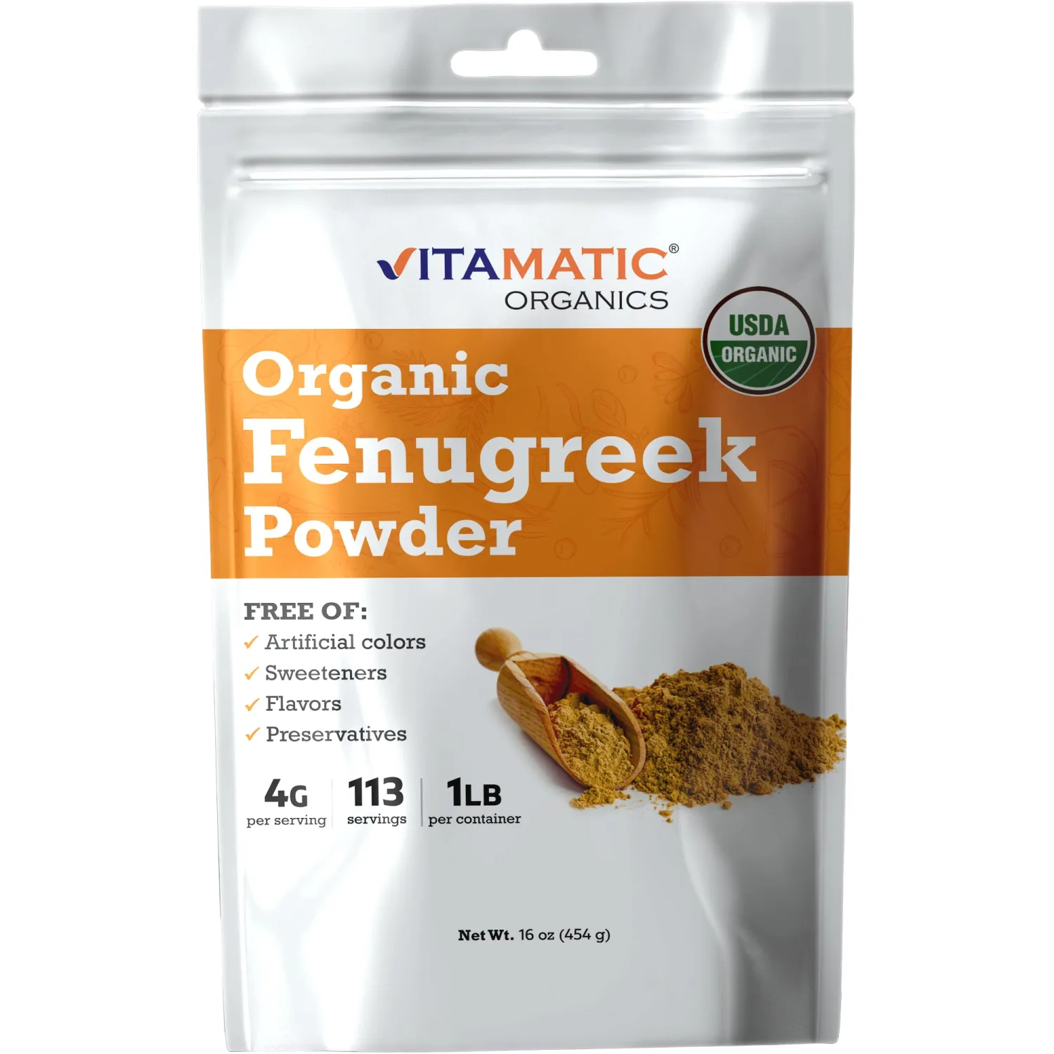 Vitamatic Certified USDA Organic Fenugreek 1 Pound (16 Ounce) (Powders)