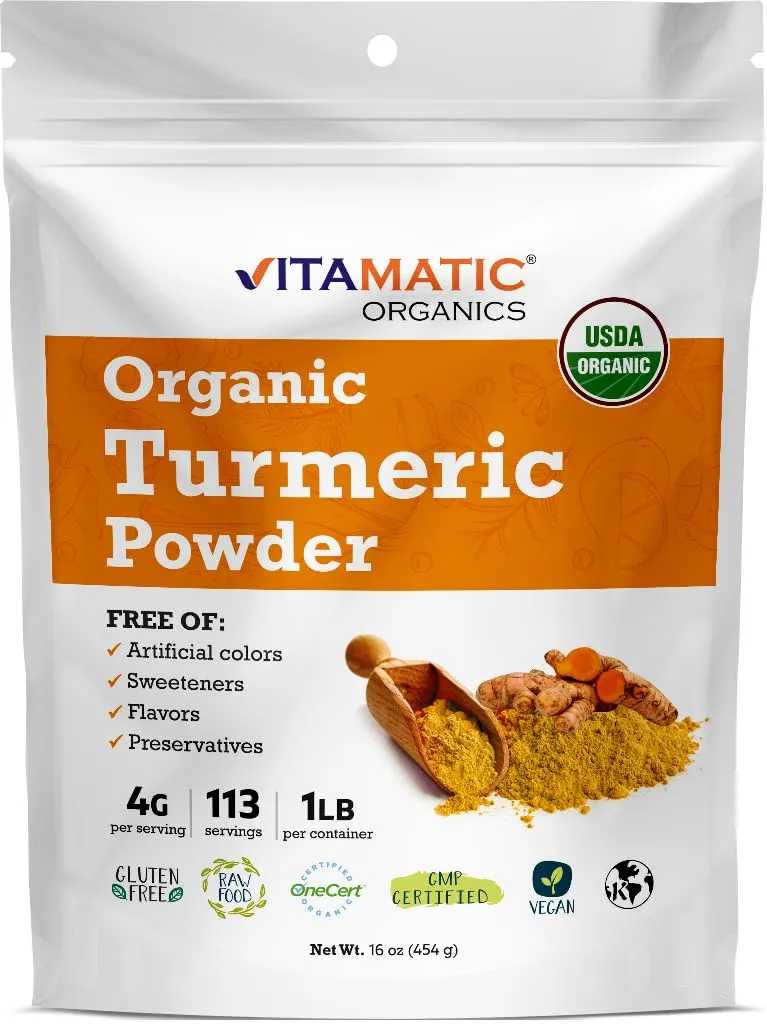 Vitamatic Certified USDA Organic Turmeric Powder – 1 lb (16 oz)