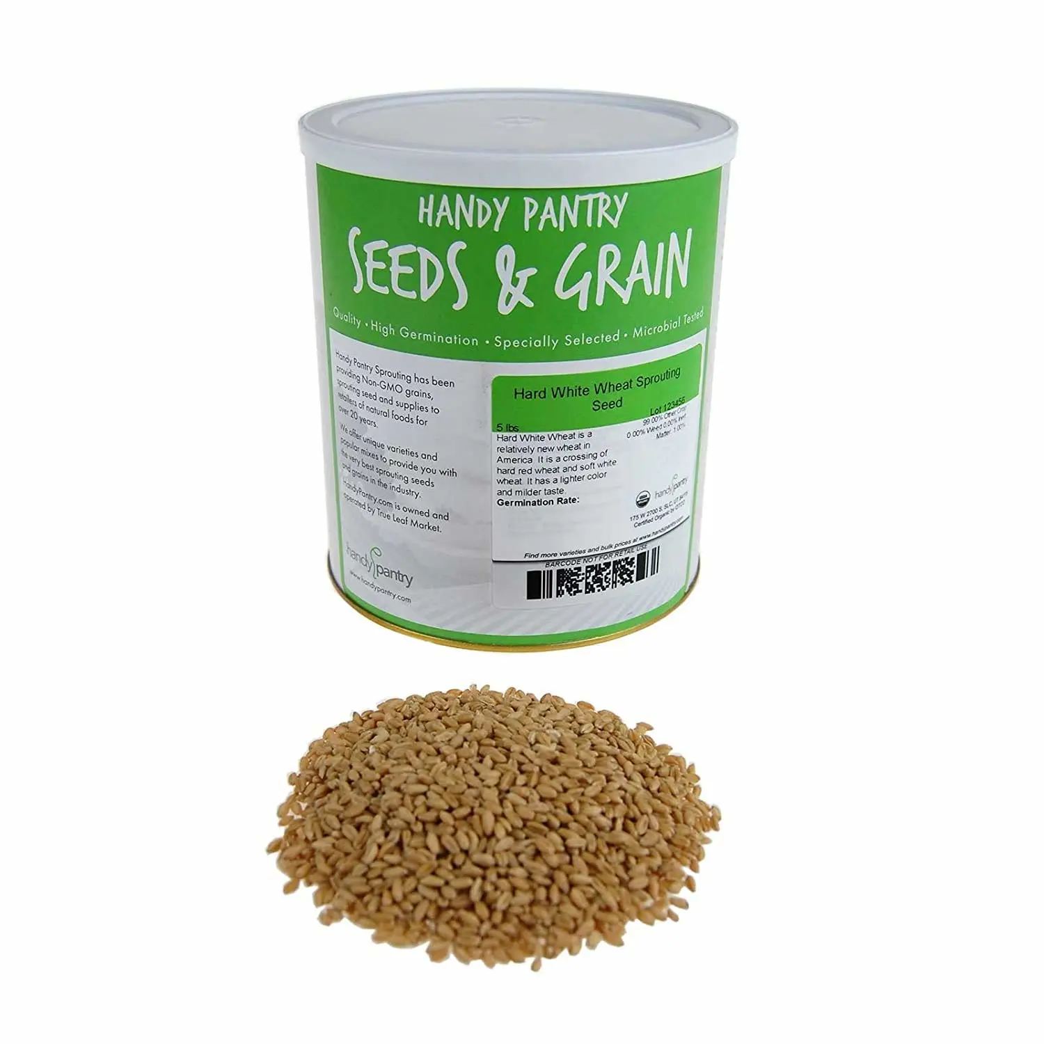 Handy Pantry Organic Whole Wheat Kernels 5 Lb Bulk Non-GMO