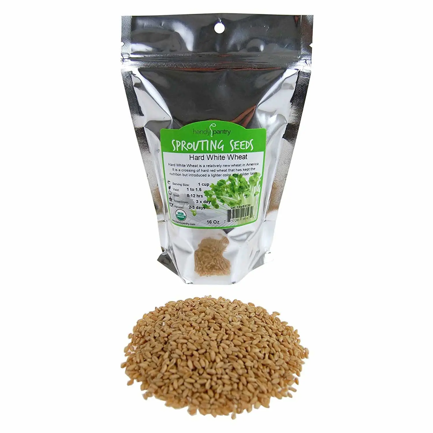 Handy Pantry Organic Whole Wheat Kernels Hard White Wheat Grain 1Lb Non-GMO