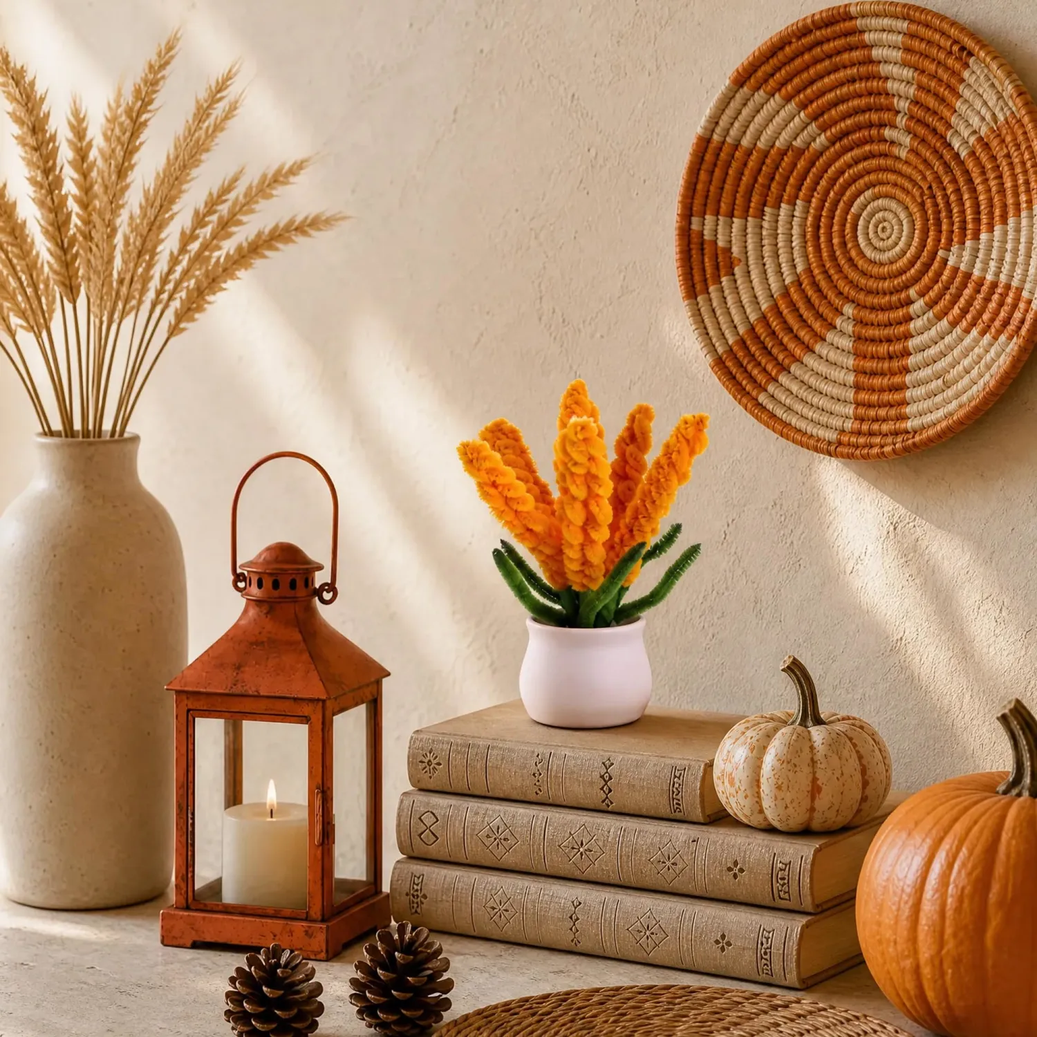 LAIDANLA Mini Wheat Bundle Pot Fall Decor, Handmade Desk Decoration Gifts