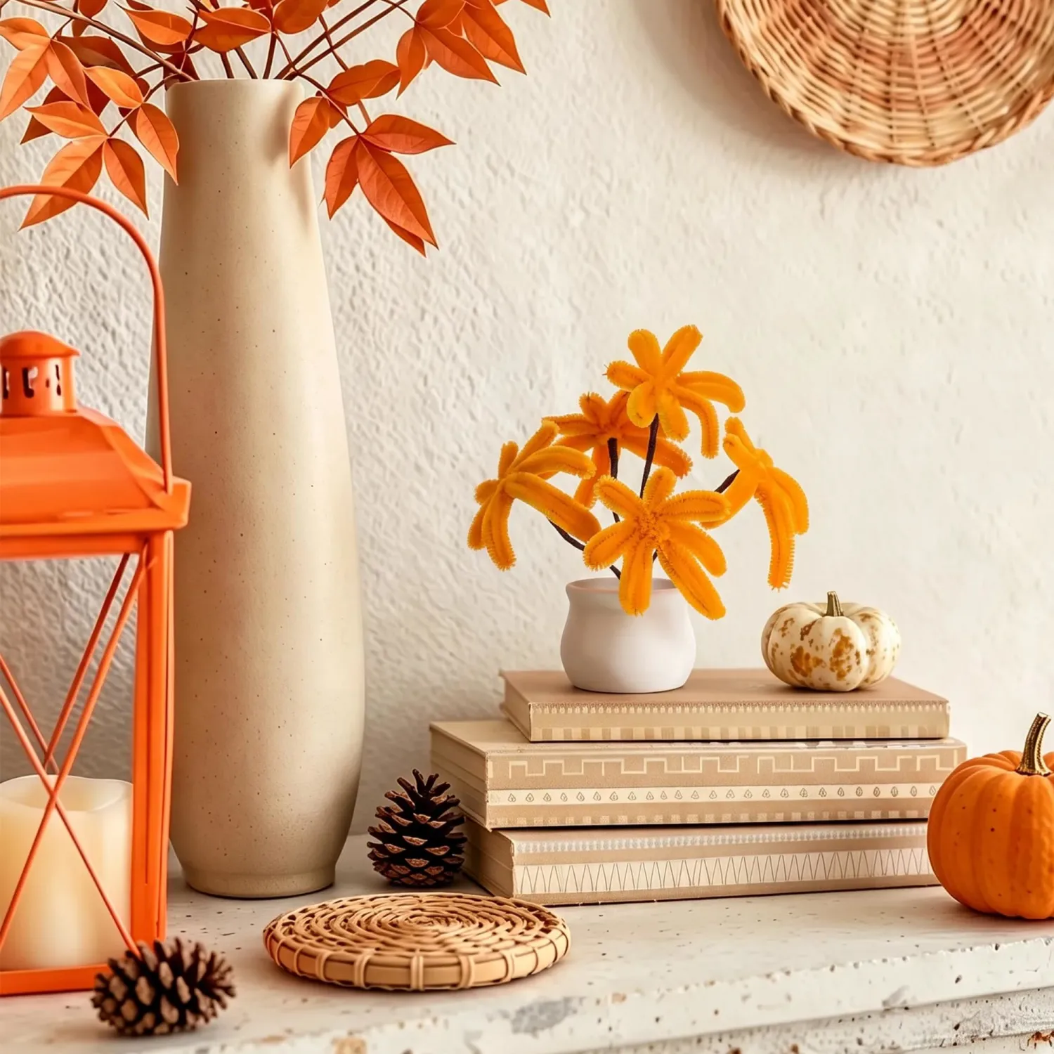 LAIDANLA Mini Maple Leaf Pot Fall Decor, Handmade Desk Decoration Gifts