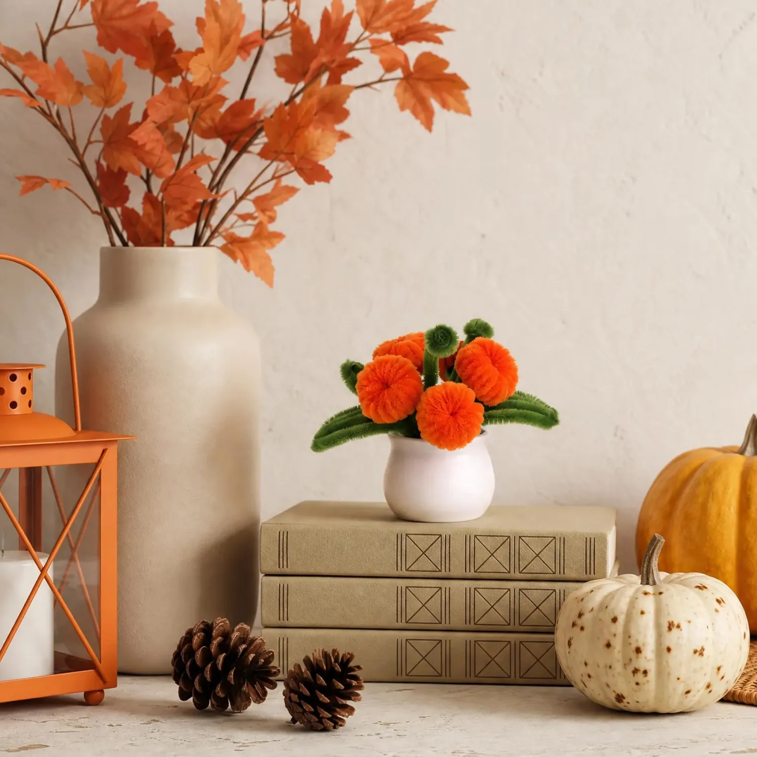 LAIDANLA Mini Pumpkin Pot Fall Decor, Handmade Autumn Desk Decoration Gifts