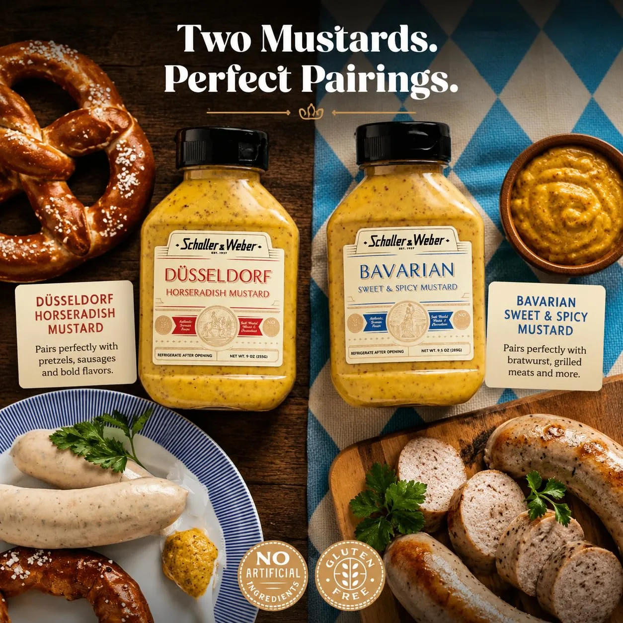 Schaller & Weber Düsseldorf Horseradish & Bavarian Mustards, 9 Oz (2-pack)