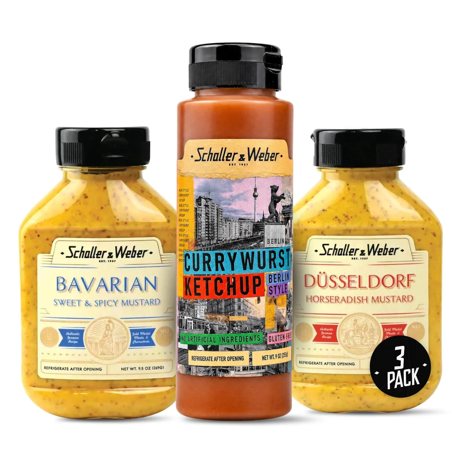Schaller & Weber German Mustards & Currywurst Ketchup Bundle, 9 Oz (3-pack)