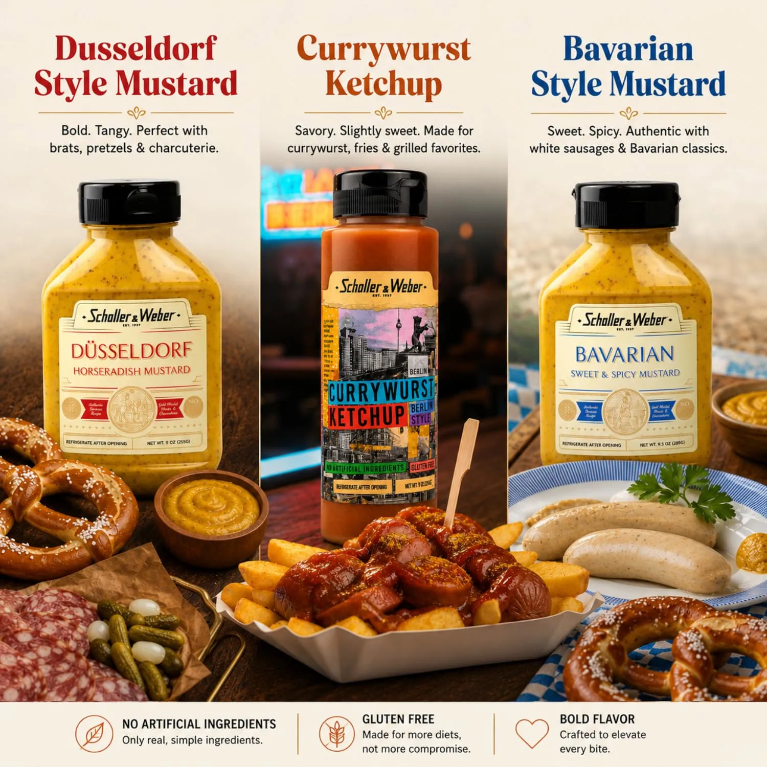 Schaller & Weber German Mustards & Currywurst Ketchup Bundle, 9 Oz (3-pack)