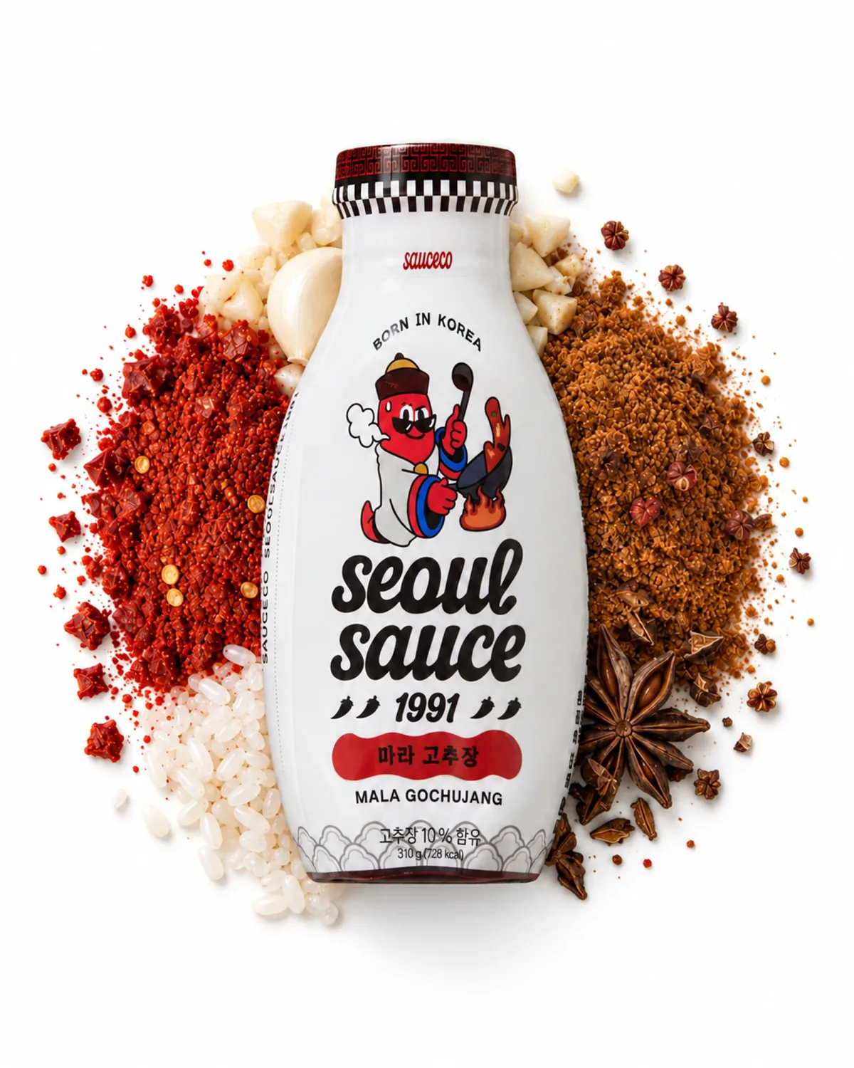 Seoul Sauce 1991 Mala Gochujang Hot Sauce – Spicy Sichuan Peppercorn & Korean Chili Sauce – Numbing Heat Condiment for Stir-Fries, Wings, and Noodles (10.9 oz / 310g)