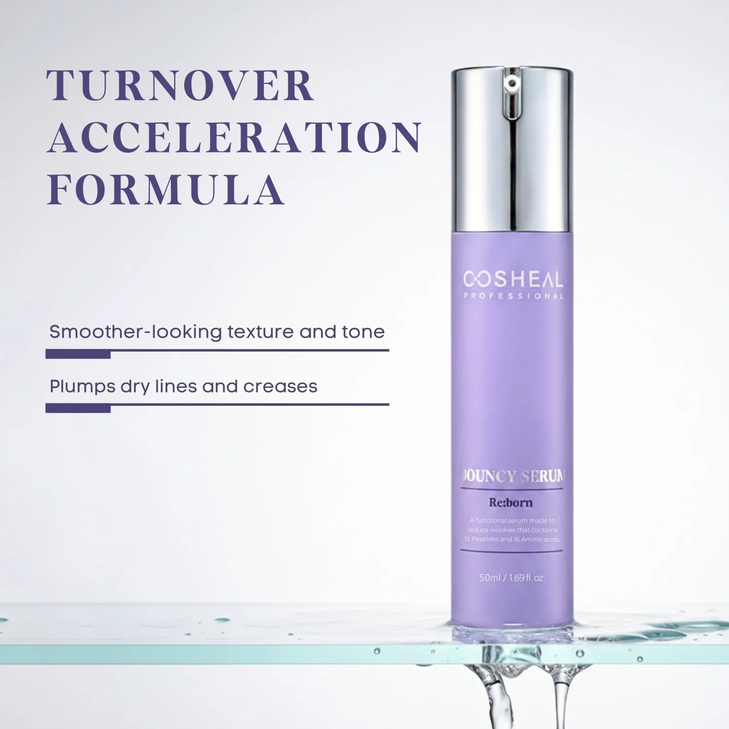 Bouncy Serum 1.69 fl oz, Silk-Finish Anti-Aging Serum with Peptide Complex & 16 Amino Acids, Boosts Elasticity & Hydration, Wrinkle Care, Korean Skincare
