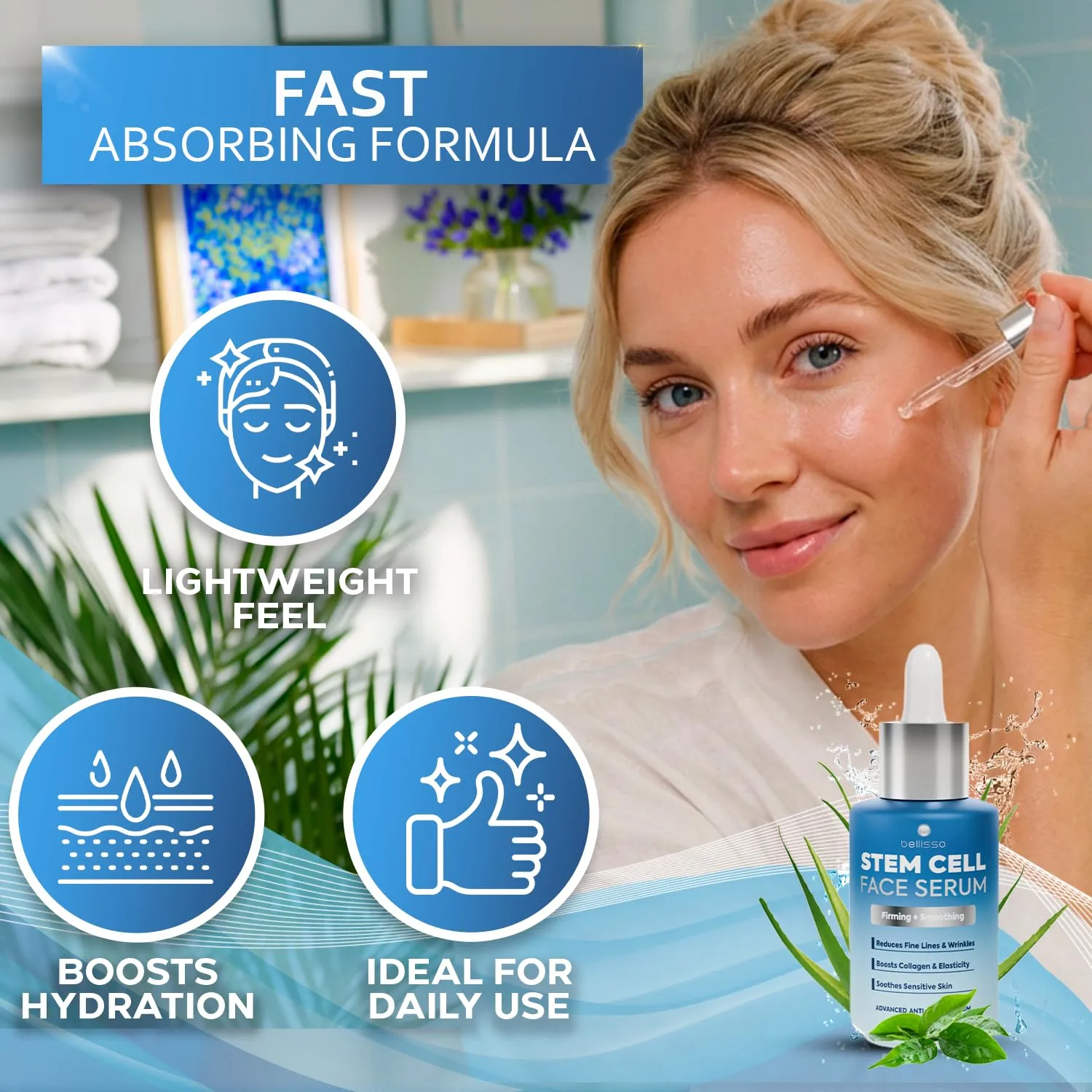 Stem Cell Face Serum - Instant Lift with Peptides and Hyaluronic Acid - Anti Aging Treatment for Fine Lines and Wrinkles - Hydrating Antioxidant - Plumping Facial Serum for Women - 1 Fl Oz