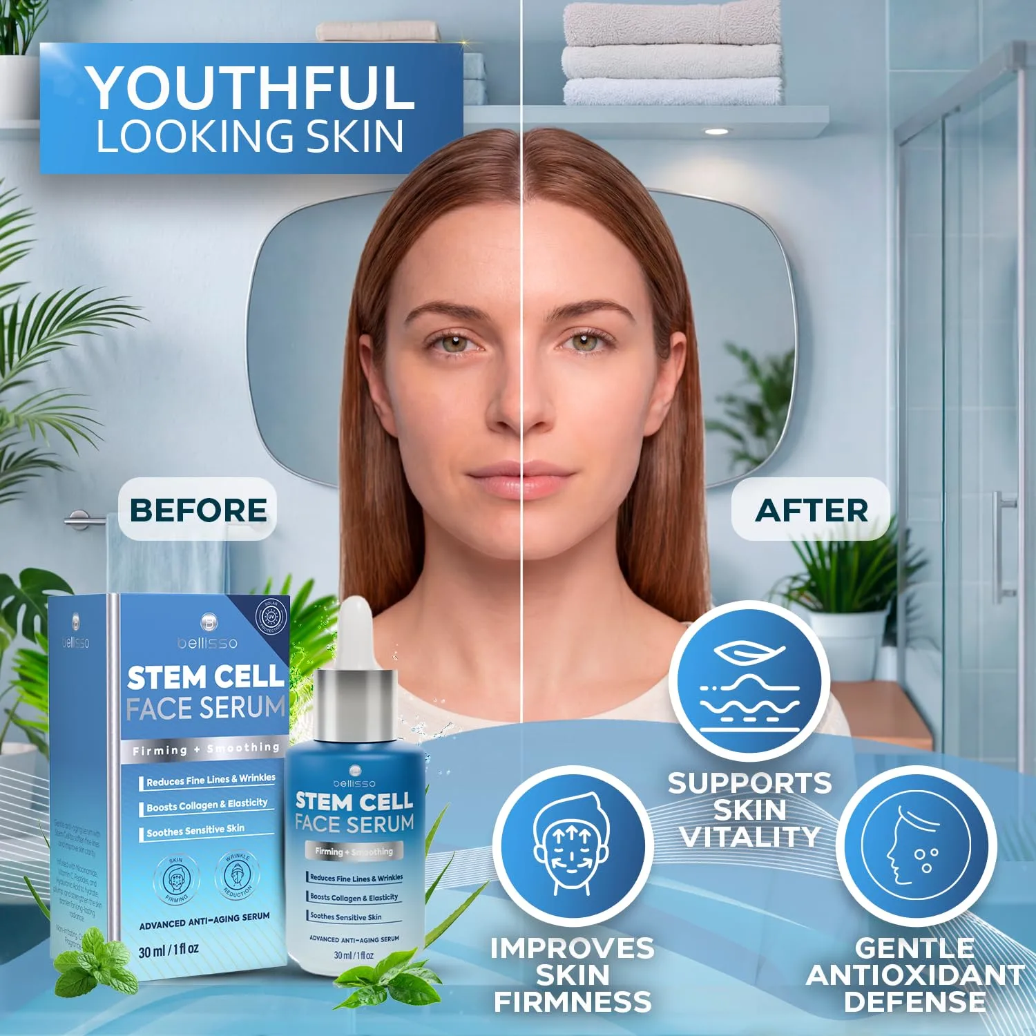 Stem Cell Face Serum - Instant Lift with Peptides and Hyaluronic Acid - Anti Aging Treatment for Fine Lines and Wrinkles - Hydrating Antioxidant - Plumping Facial Serum for Women - 1 Fl Oz