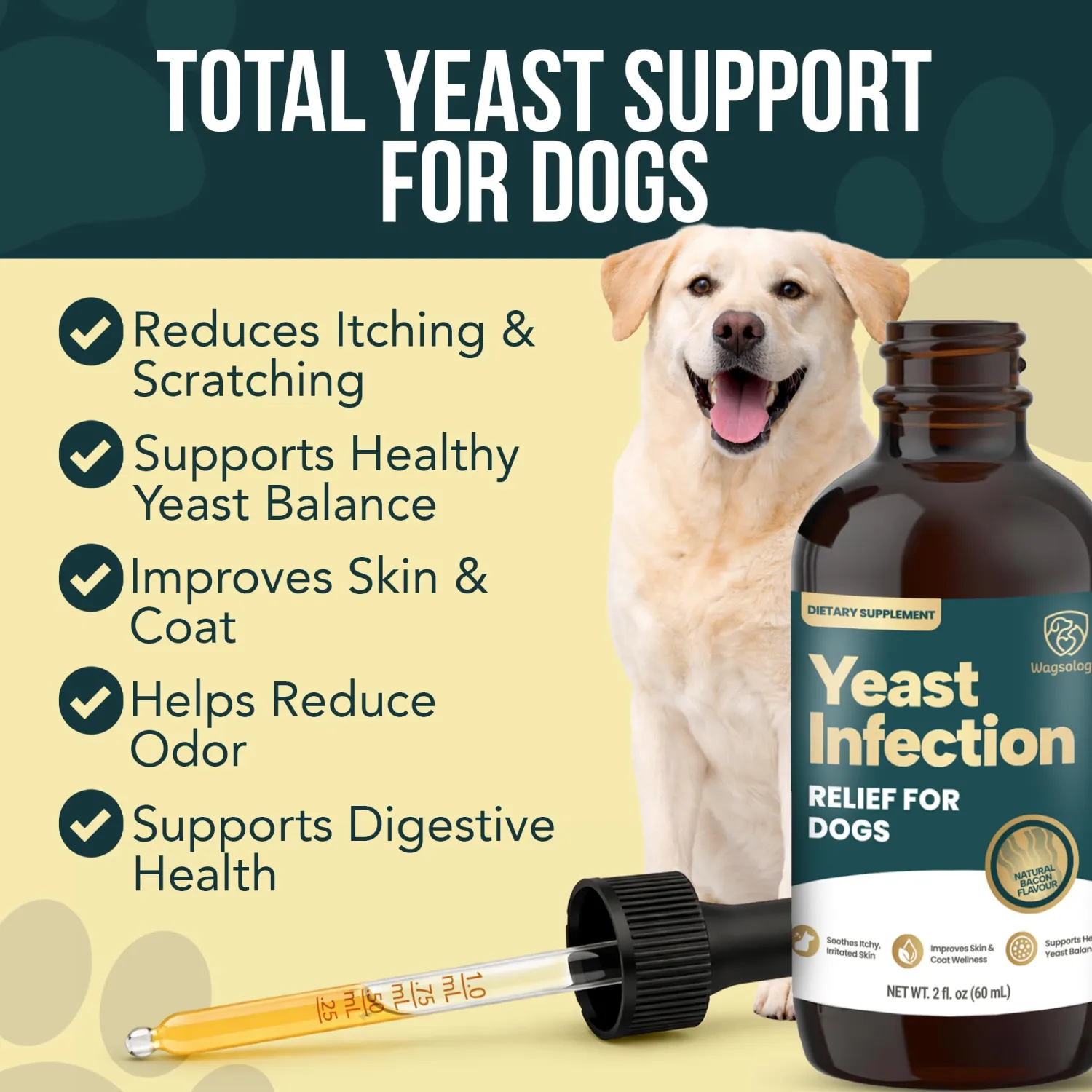Yeast Infection Treatment for Dogs Drops (7 in 1 Formula) Soothes Itchy & Irritated Skin, Improves Skin and Coat, Dog Yeast Infection Treatment & Anti Yeast Drops for Dogs