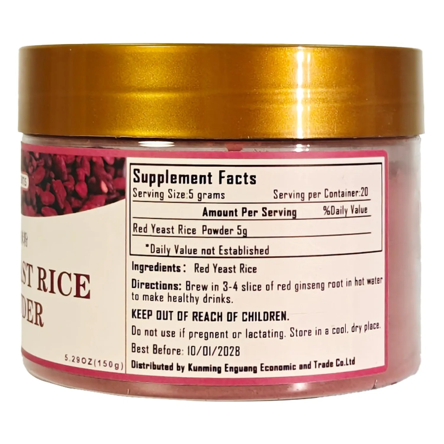 Red Yeast Rice Powder, Traditional FermentedRice Ingredient, 150g (5.3oz), Non-GMO, Vegan, Gluten-Free, Natural Food Coloring for Cooking, Baking & Smoothies, Red Yeast Rice Powder