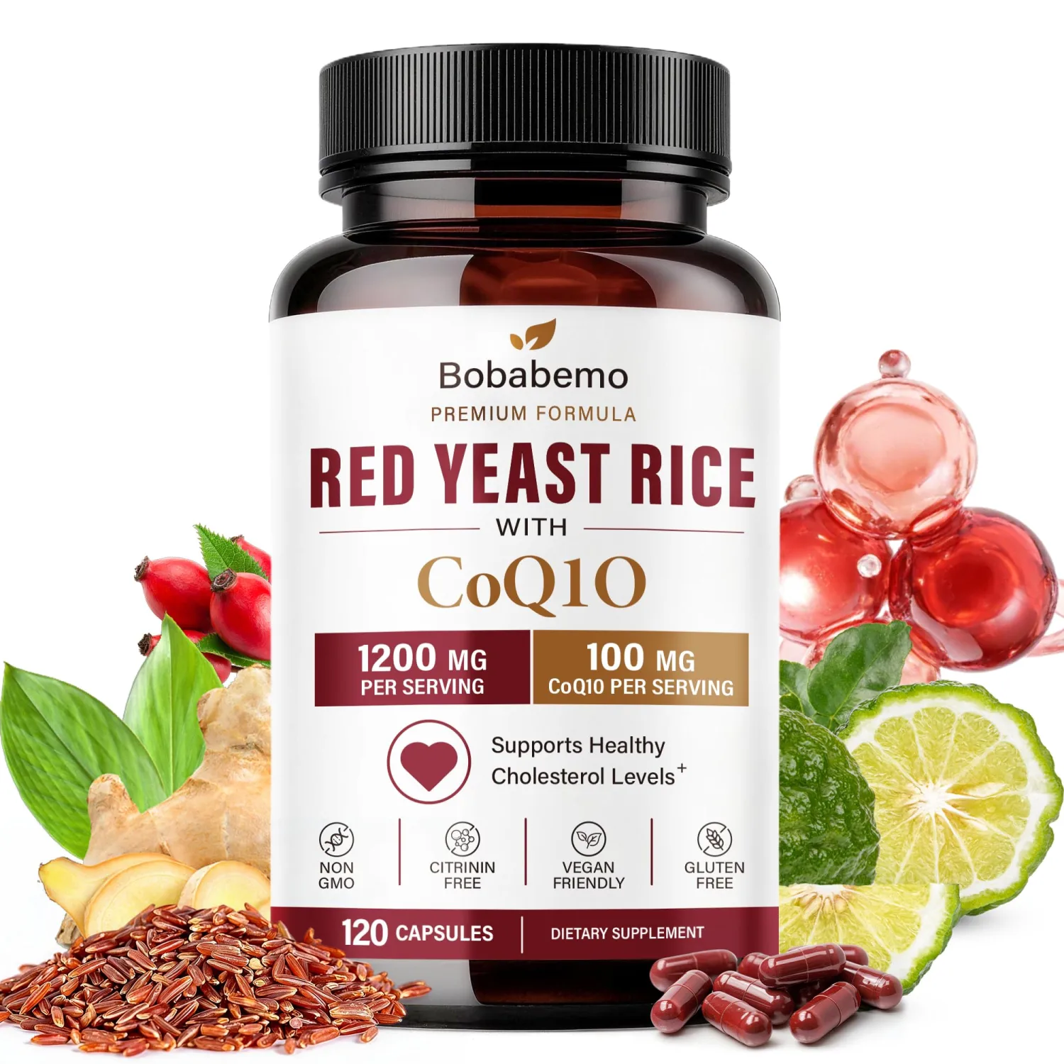 1200mg Red Yeast Rice with CoQ10 100mg Heart Wellness Support Supplement