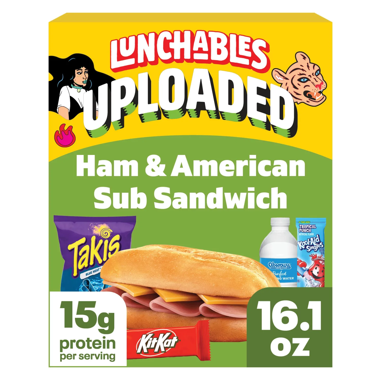 Lunchables Uploaded Sub Sandwich Snack Kit, Ham and American, 16.1 oz Box