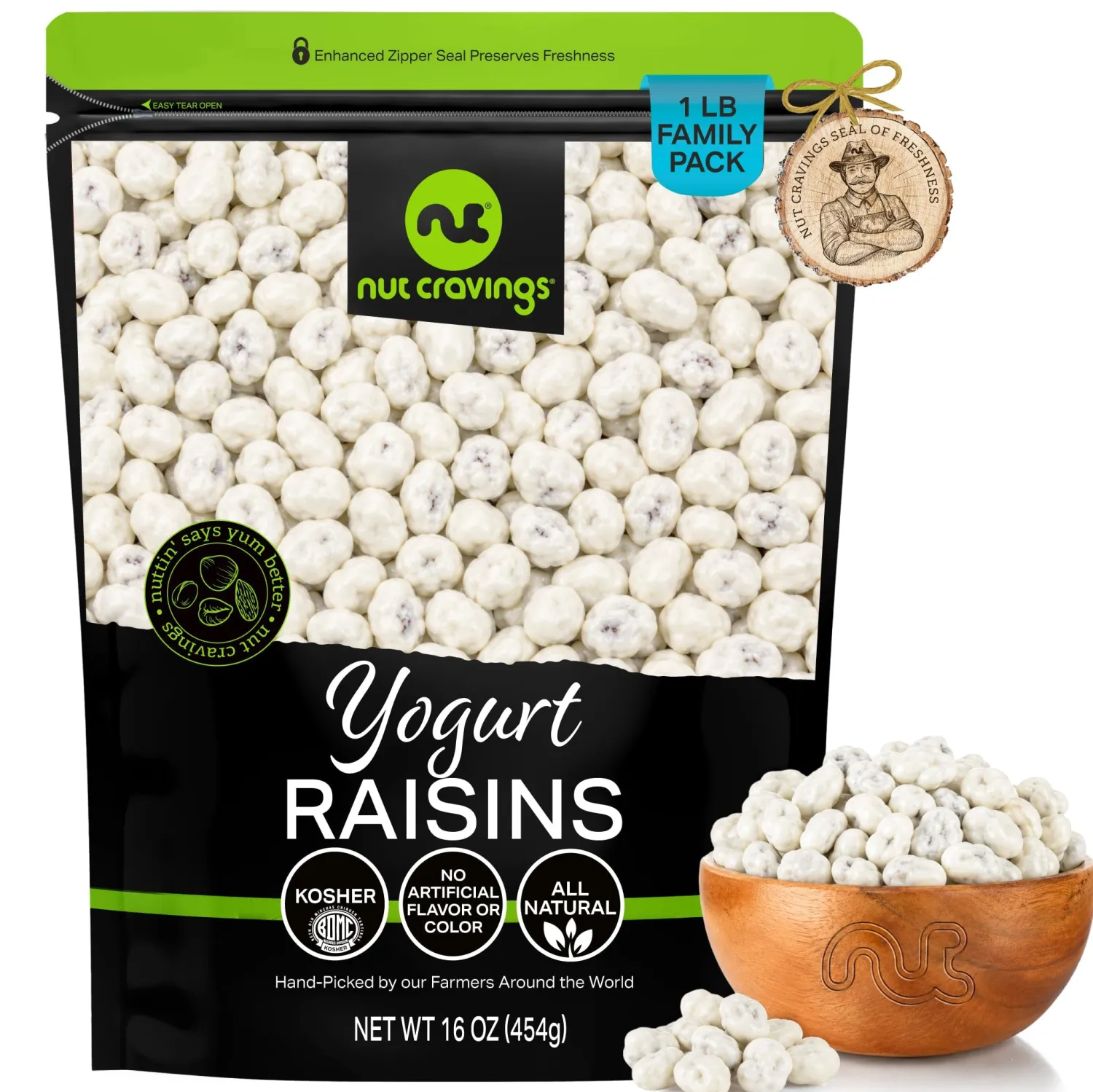 NUT CRAVINGS - Yogurt Covered Raisins (16oz, 1 LB)
