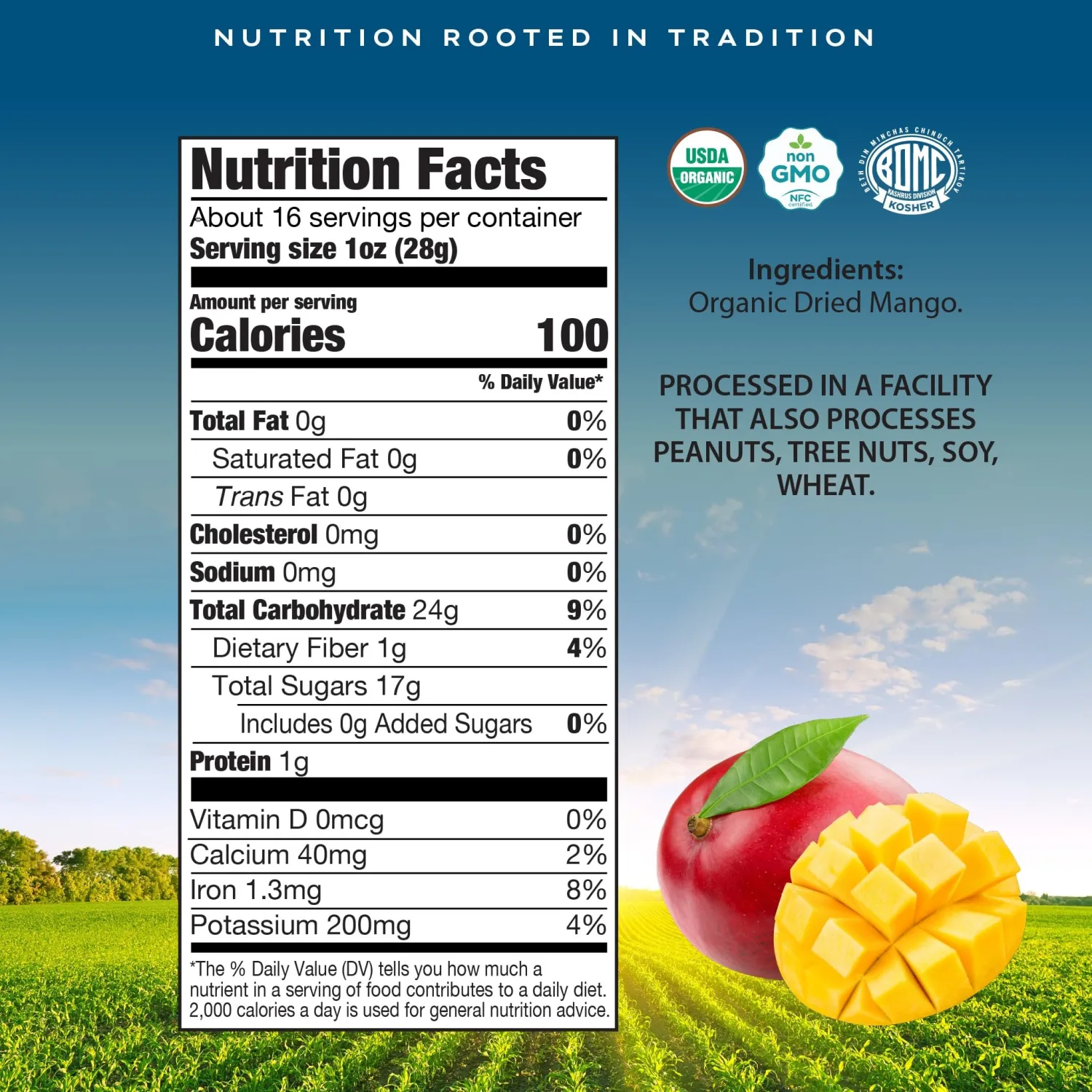 CROP BY POP - Organic Sun Dried Mango Slices (16oz, 1 LB) No Sugar Added