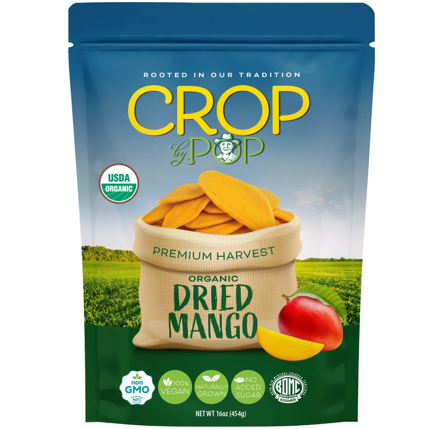 CROP BY POP - Organic Sun Dried Mango Slices (16oz, 1 LB) No Sugar Added