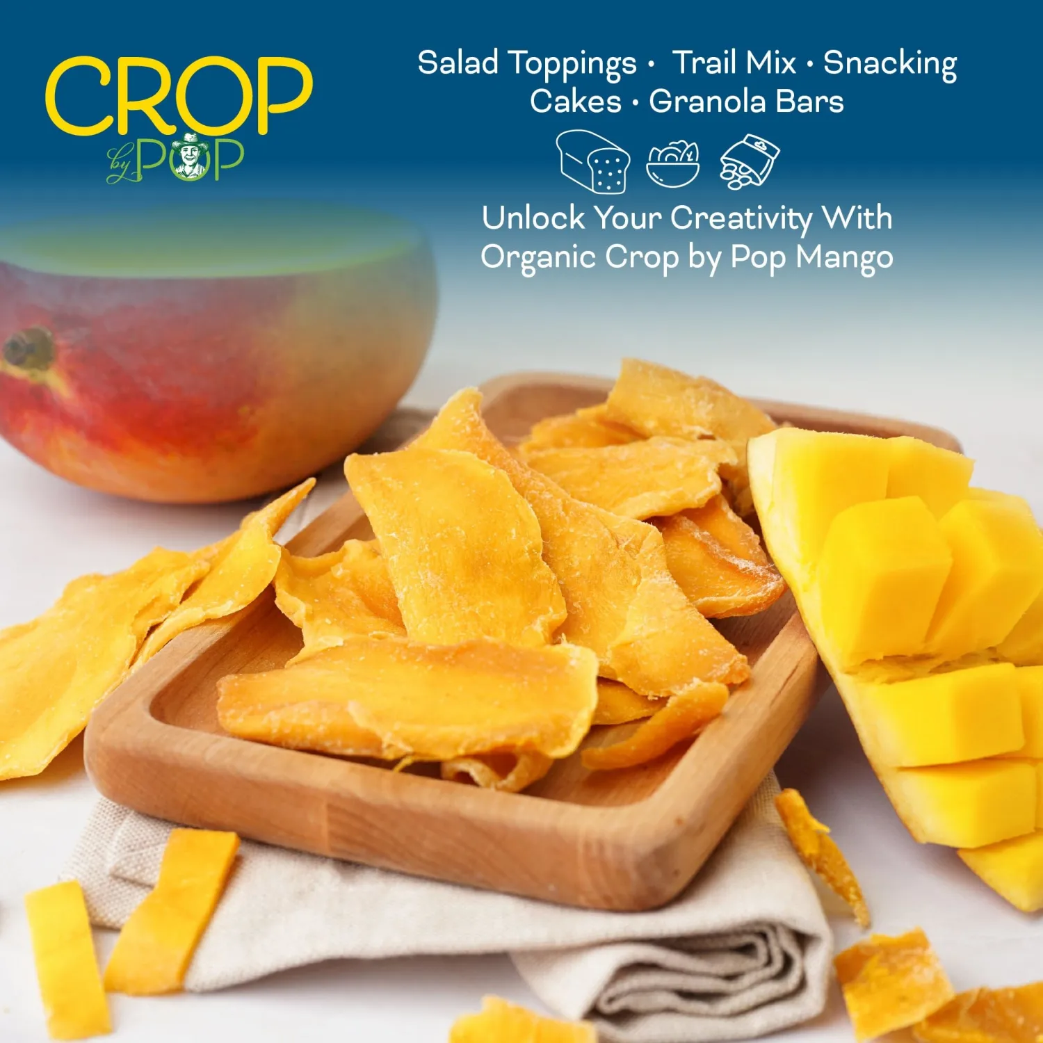 CROP BY POP - Organic Sun Dried Mango Slices (16oz, 1 LB) No Sugar Added