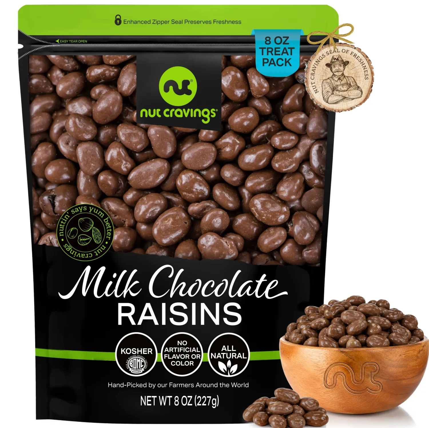 NUT CRAVINGS - Chocolate Covered Raisins (8oz, 1 Pack)
