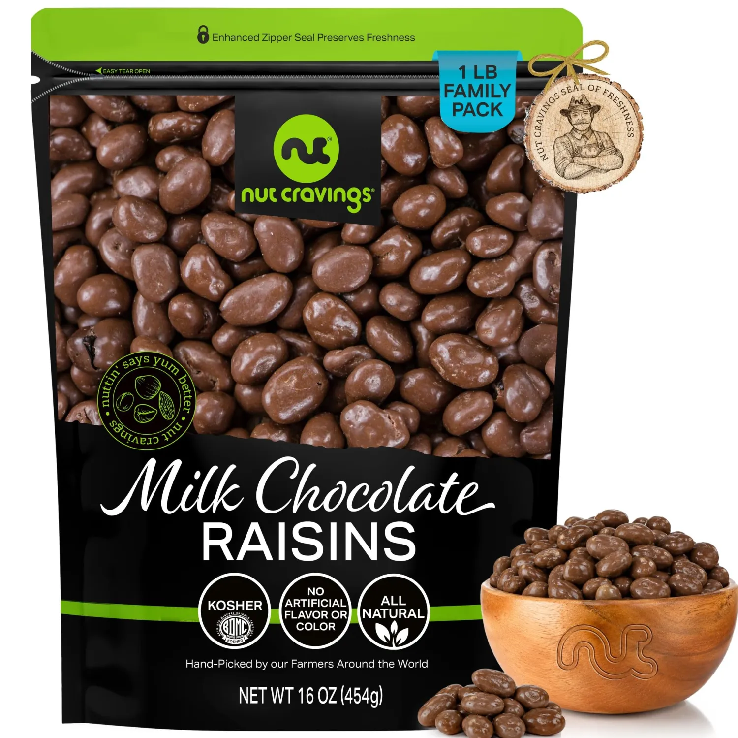 NUT CRAVINGS - Chocolate Covered Raisins (16oz, 1 LB)