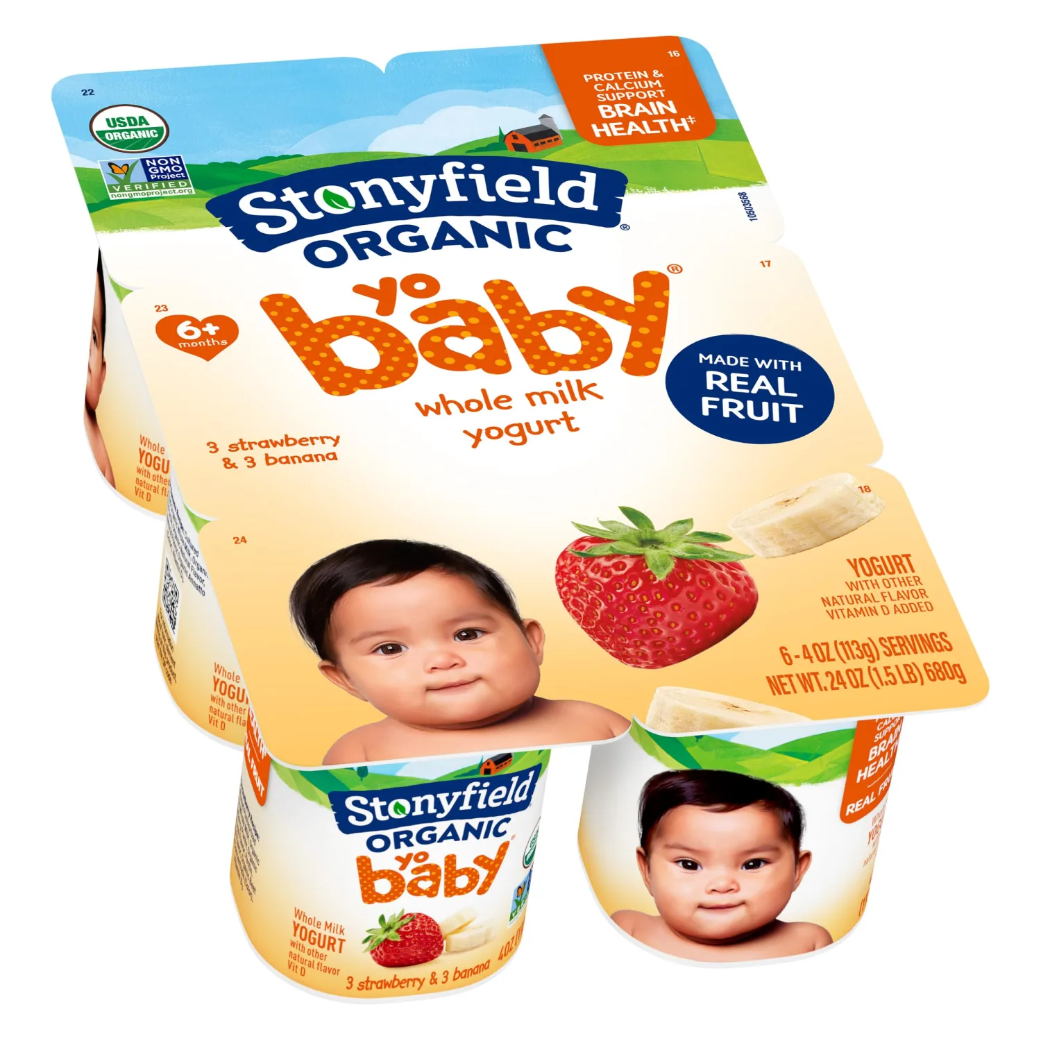 Stonyfield Organic YoBaby Banana & Strawberry Yogurt Cups, 4 oz, 6 ct