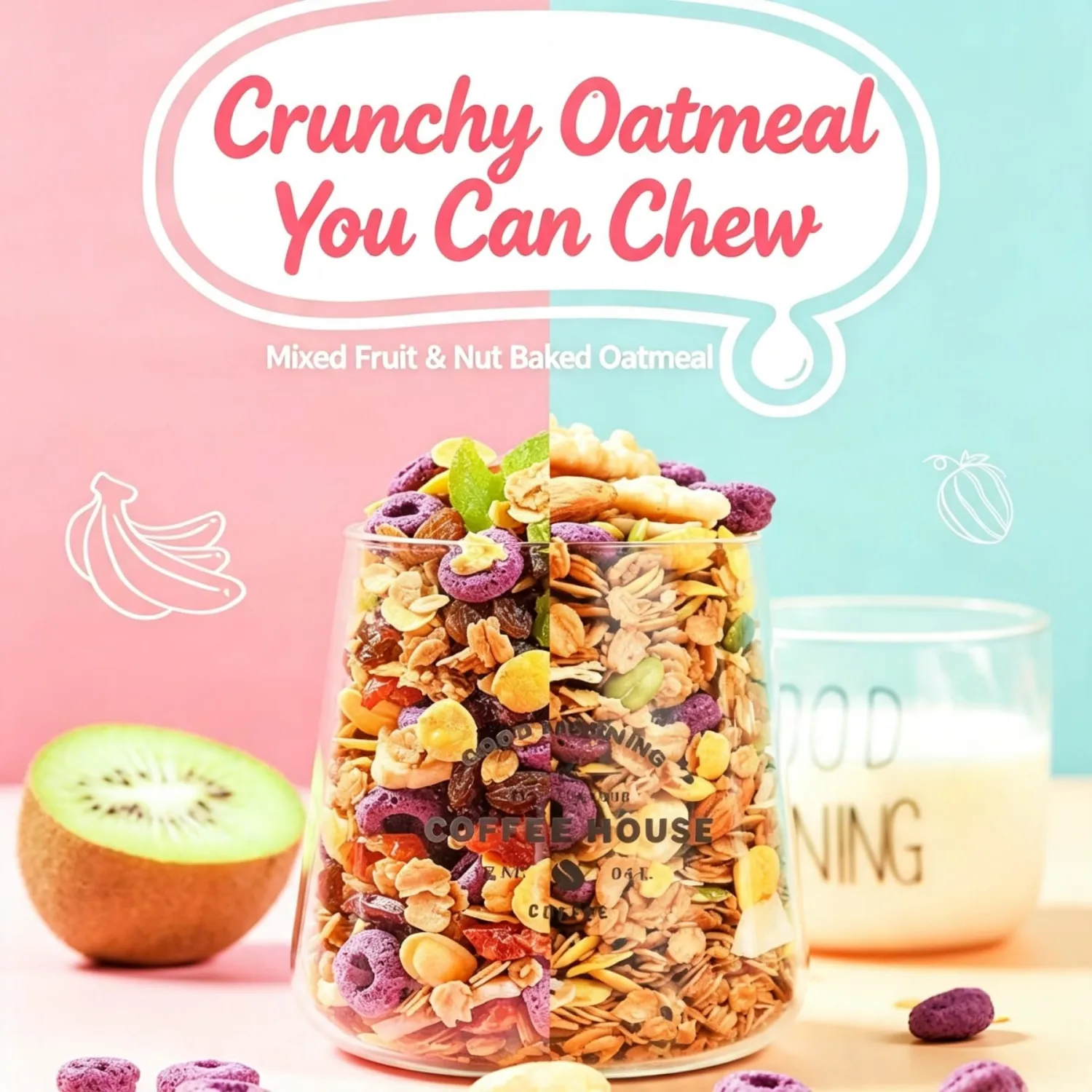 Freeze-Dried Fruit & Yogurt Oatmeal Crunch : Ready-to-Eat Nutritious Breakfast Meal with Yogurt Crunch, High satiety for Morning Snacks & Office (14.1 oz/400g）