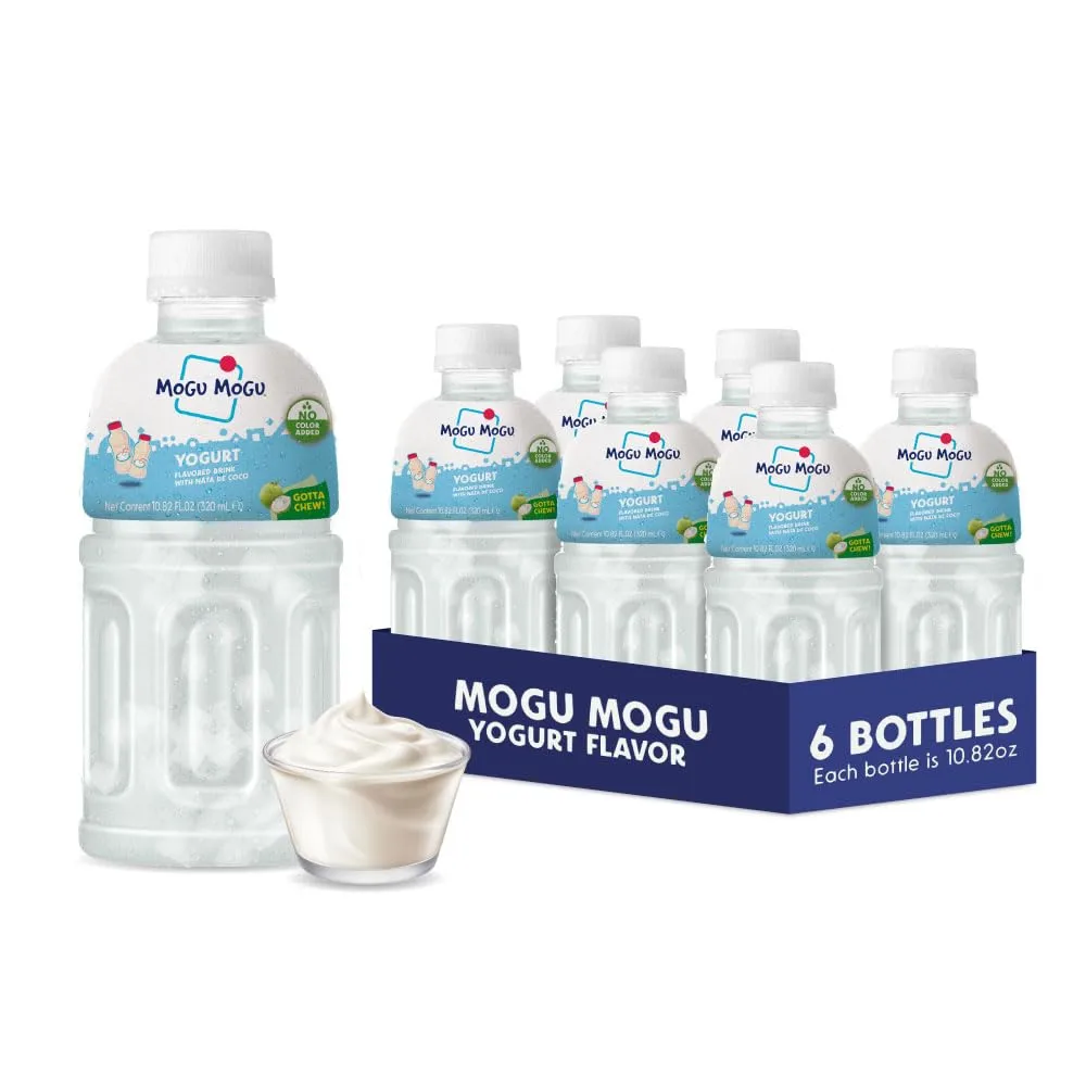 Mogu Mogu Drink Yogurt(6 Bottles) Delicious drinks made with nata de coco (coconut jelly). Fun chewable juice boxes for kids. Famous Asian drinks. Juice bottles made for adults and kids. Ready to drink