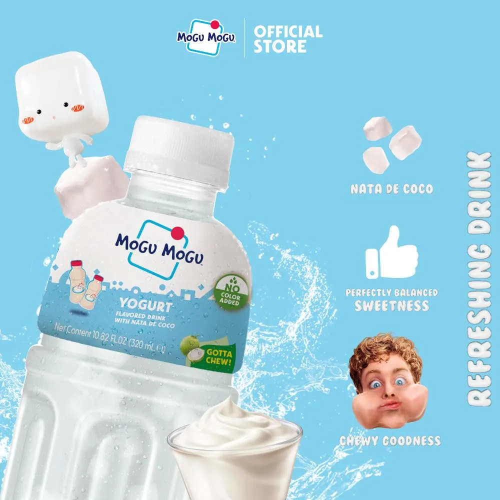 Mogu Mogu Drink Yogurt(6 Bottles) Delicious drinks made with nata de coco (coconut jelly). Fun chewable juice boxes for kids. Famous Asian drinks. Juice bottles made for adults and kids. Ready to drink