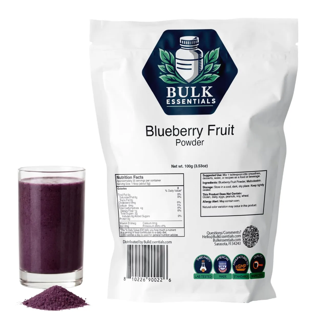 Bulk Essentials Blueberry Powder, No Added Sugar, for Smoothies, 100g